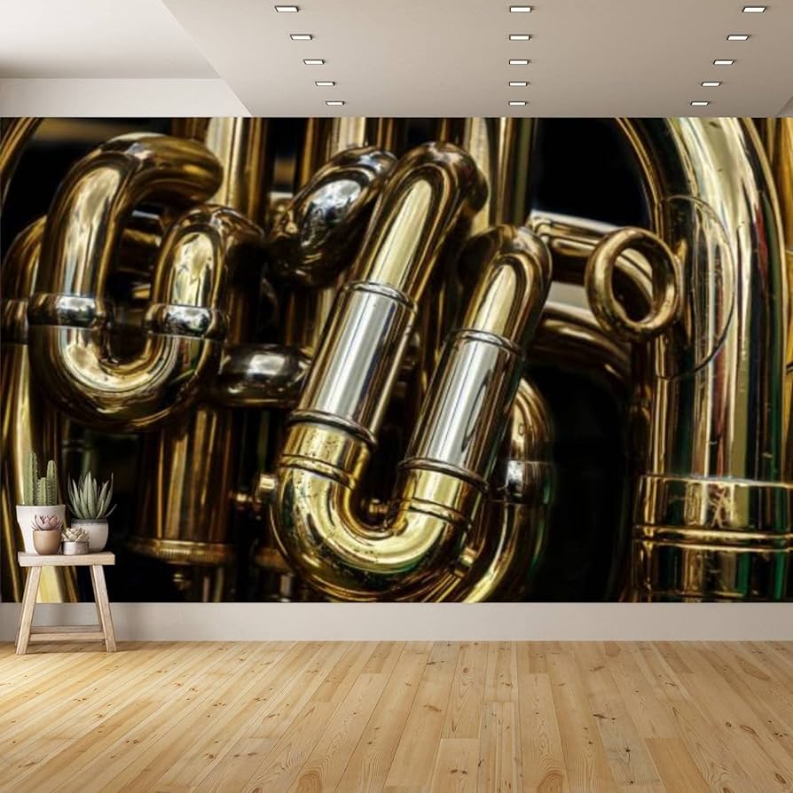 894x894 PVC Wallpaper Detail of The Brass Pipes of a Tuba Peel and Stick Removable Wall Paper for Living Room Bedroom Wall Decor Self Adhesive Wall Mural Sticker Home Decor : כלי
