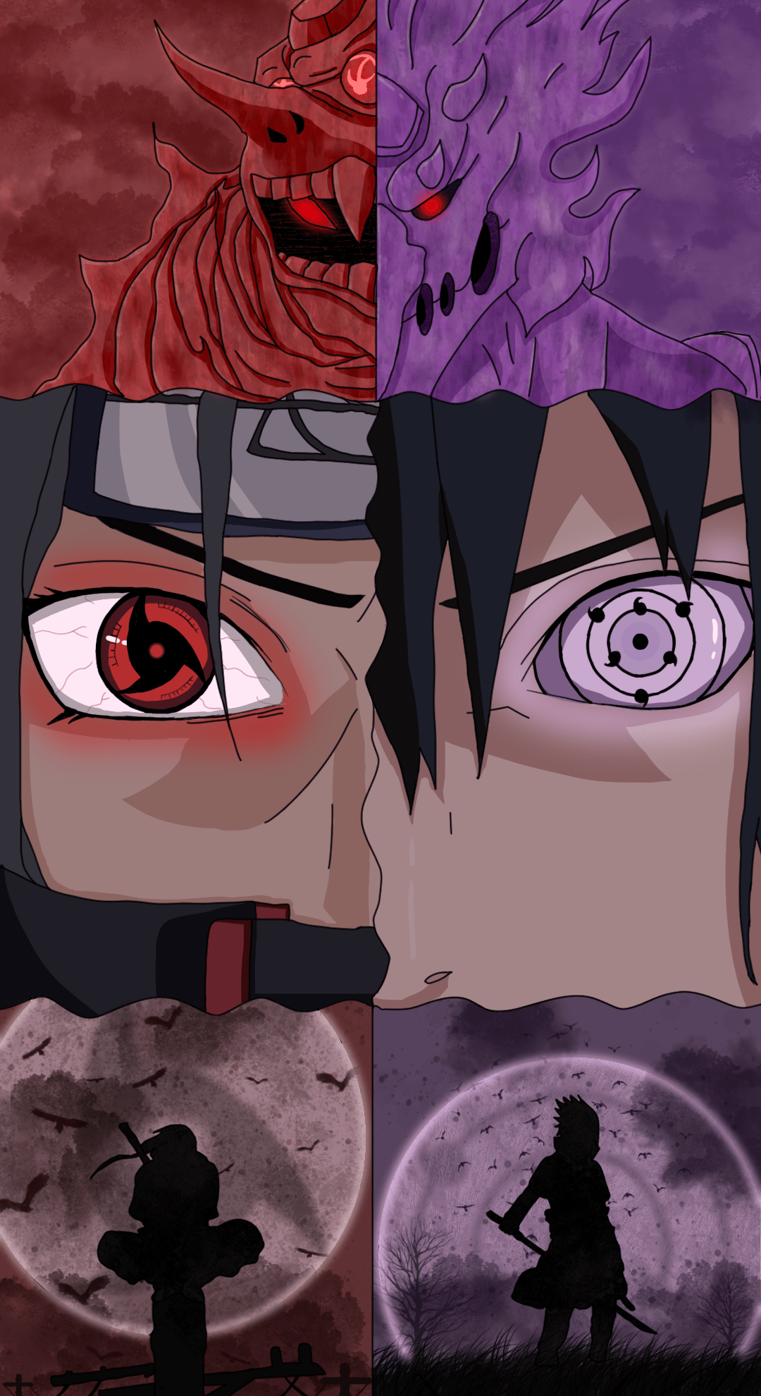 1080x1980 I Did Some Phone Wallpaper Of Sasuke Itachi And Wanted To Share! (DM Me If You Want The Full Quality And Or Darker Or Lighter Versions)
