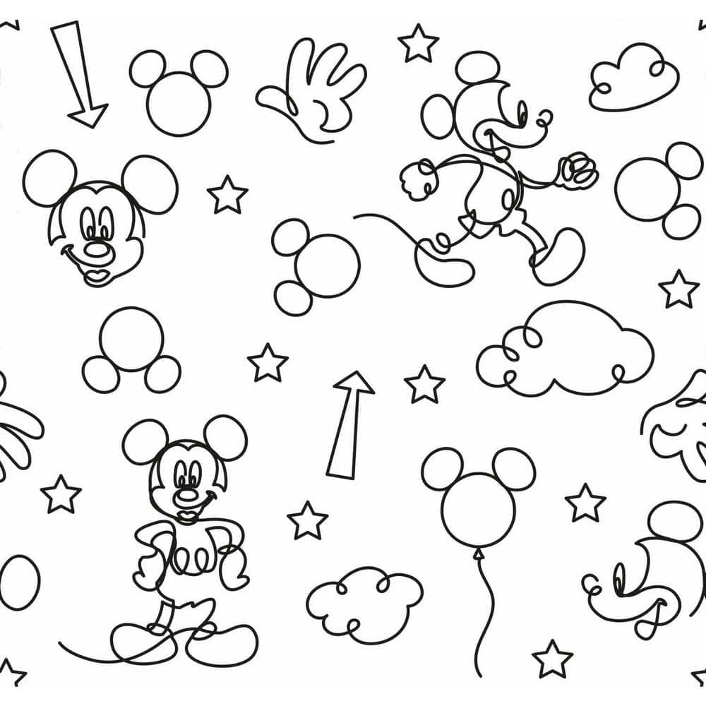 1000x1000 RoomMates Disney Mickey Mouse Black and White Line Art Peel and Stick Wallpaper (Covers 28.29 sq. ft.) RMK11775RL Home Depot