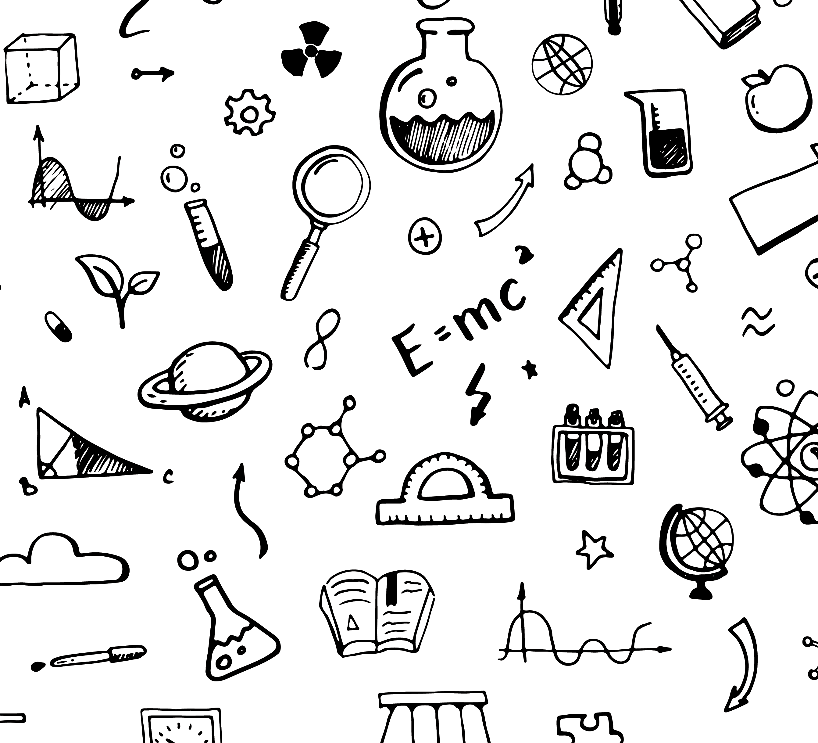 2683x2436 Black & White Science Tool Sketches Wallpaper