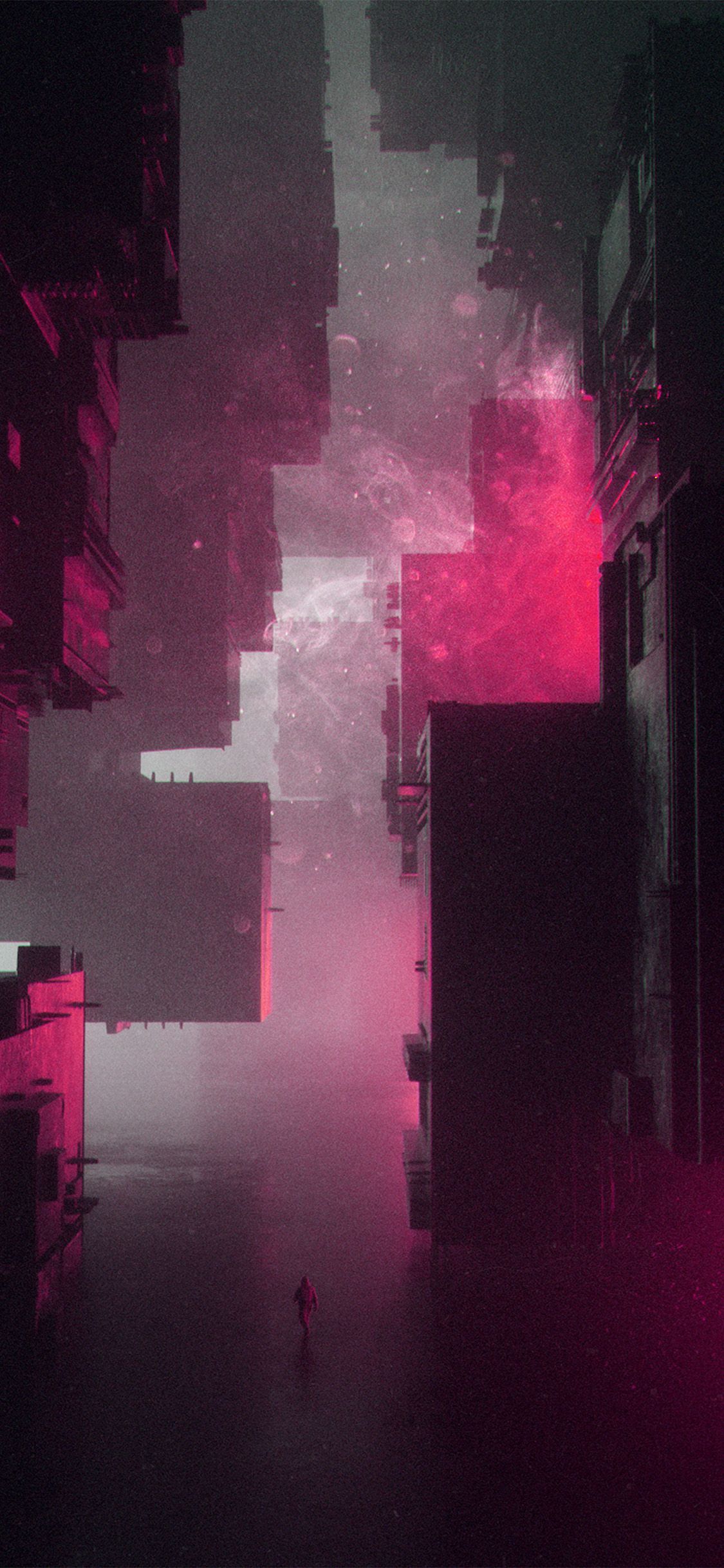 1125x2436 Abstract Building Futuristic Red Art Pink Wallpaper