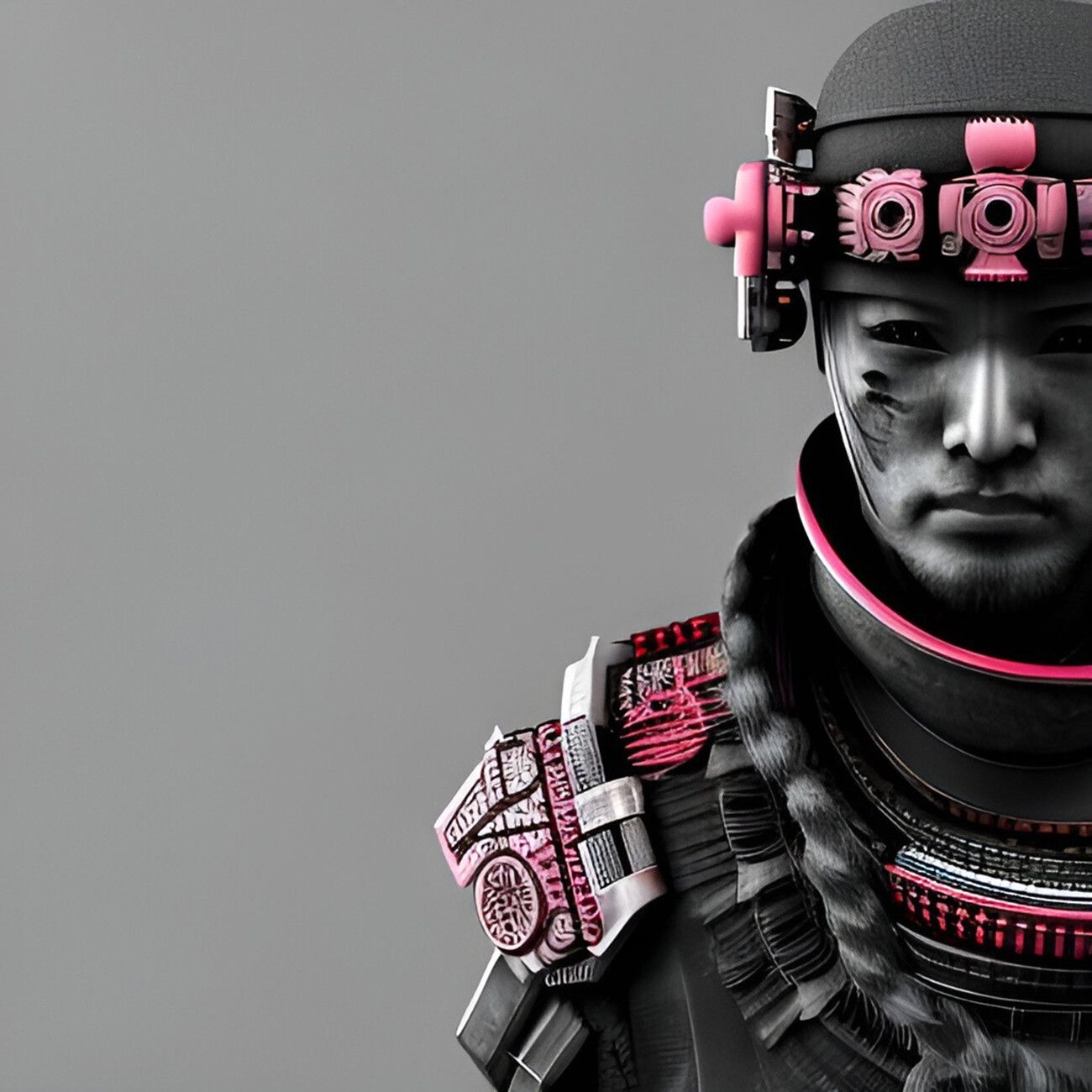 1300x1300 cyberpunk samurai with pink and grey warrior armor suit Wall Mural