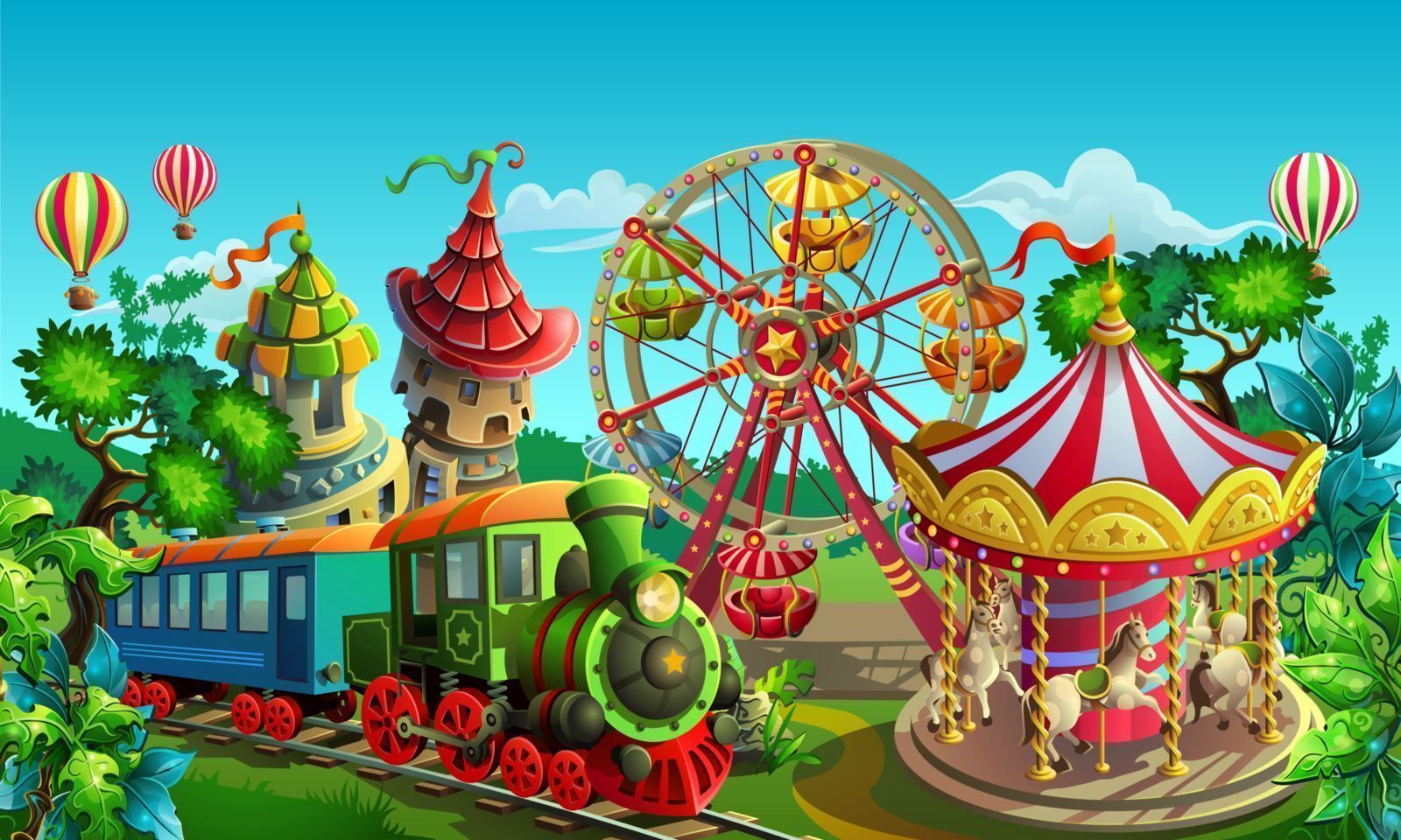 1600x960 Shop Amusement Park with train wallpaper for kids Room Walls