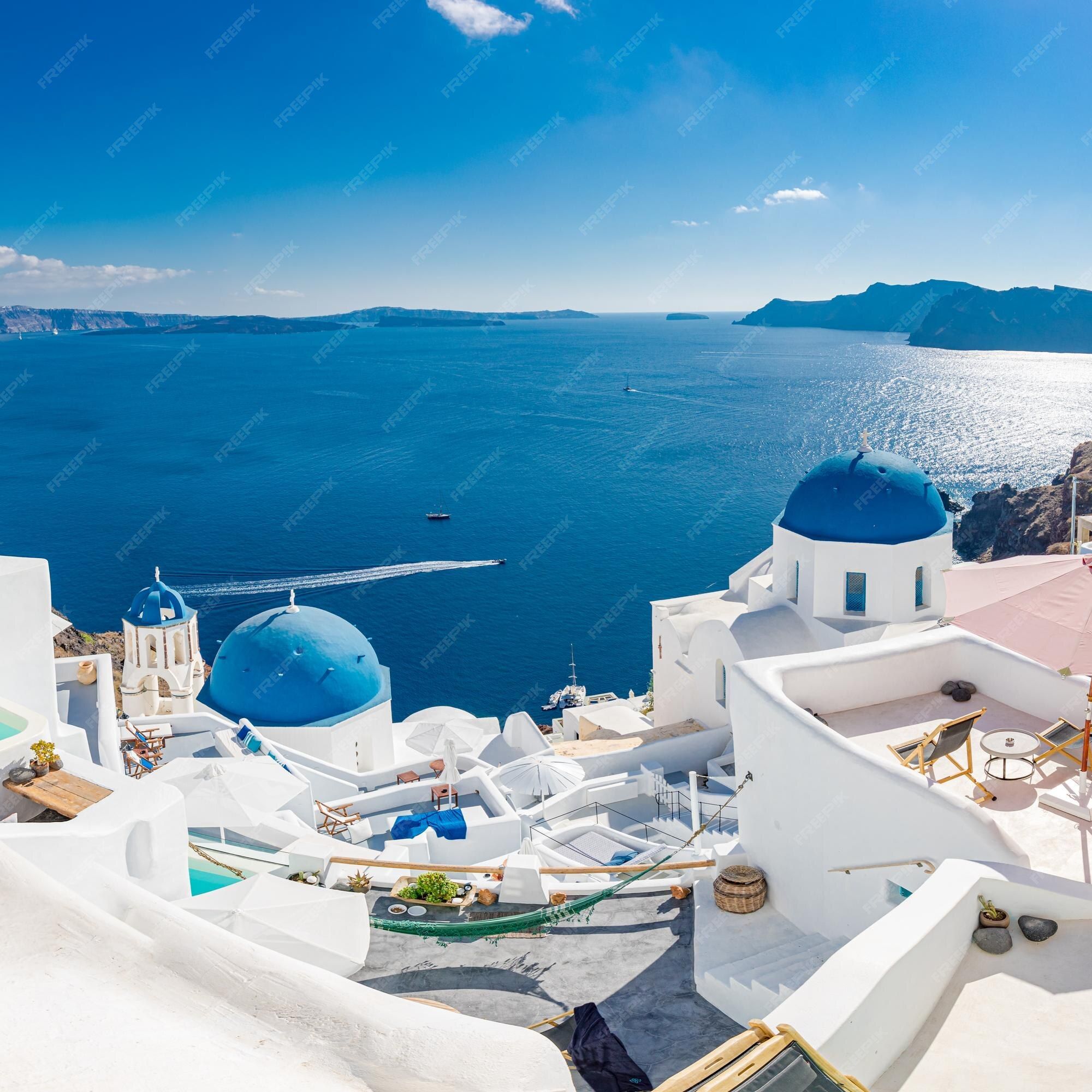 2000x2000 Premium Photo. Beautiful travel background in santorini white architecture as luxury travel view amazing vacation