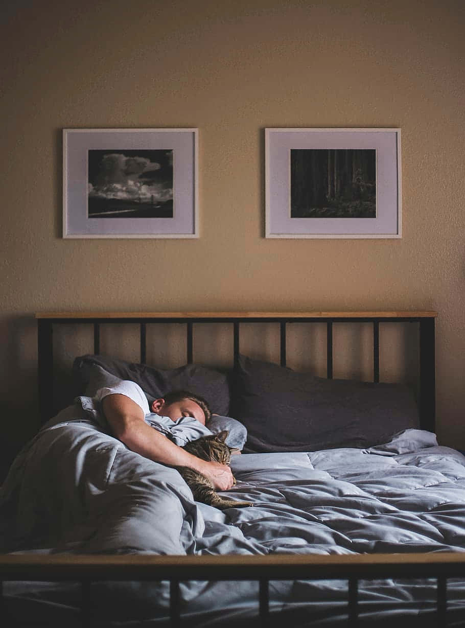910x1229 Download Sleeping Man In A Wide Bed Wallpaper