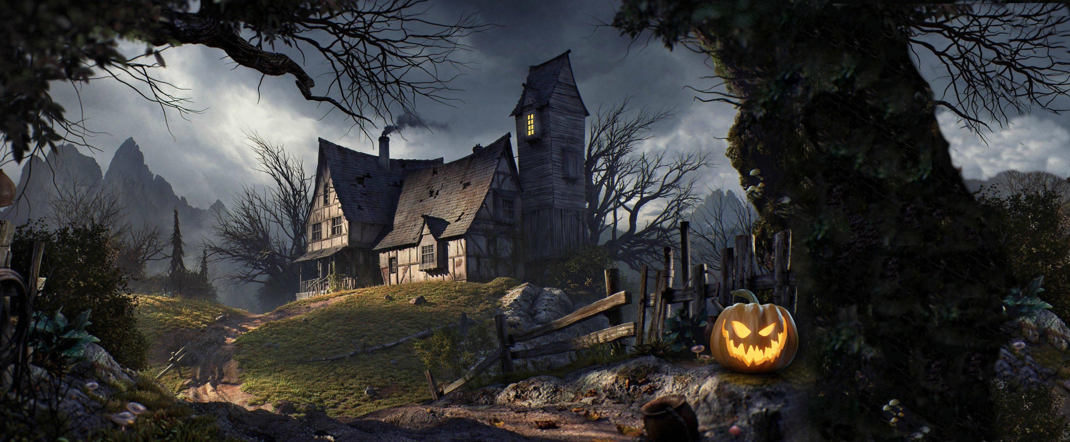 3440x1422 Spooky House wallpaper 3440 x 1440