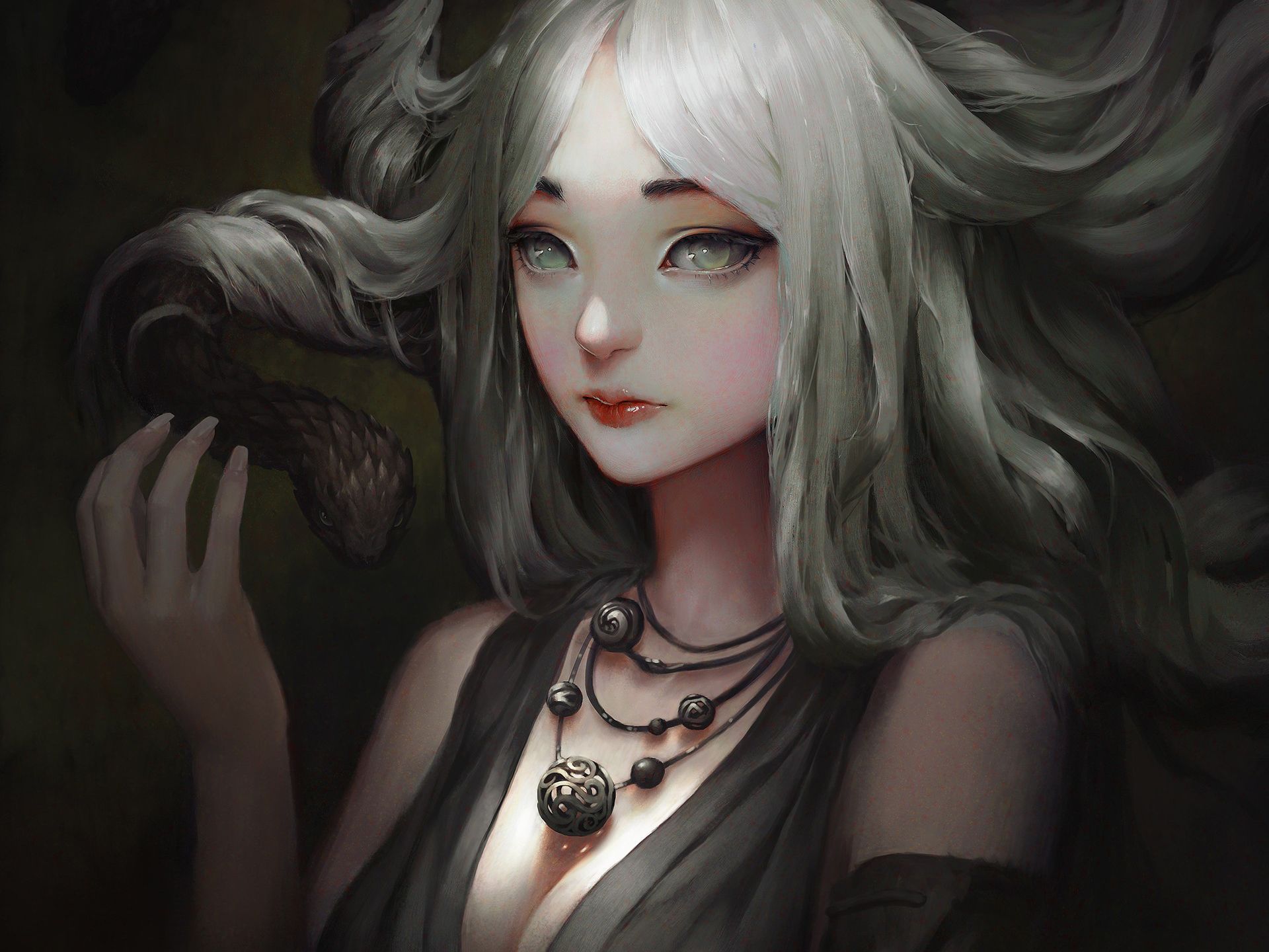 1920x1440 Fantasy Girl with Snake by Dao Trong Le