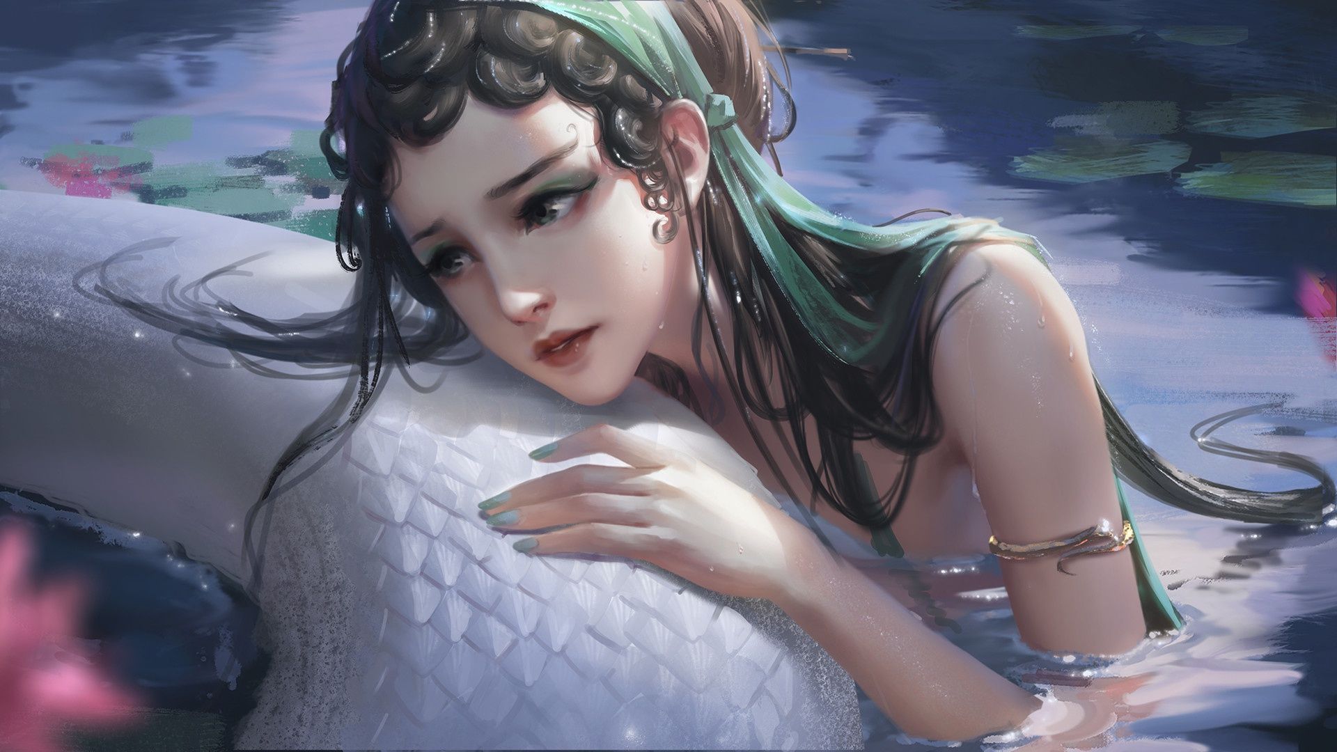 1920x1080 HD desktop wallpaper: Fantasy, Snake, Women download free picture