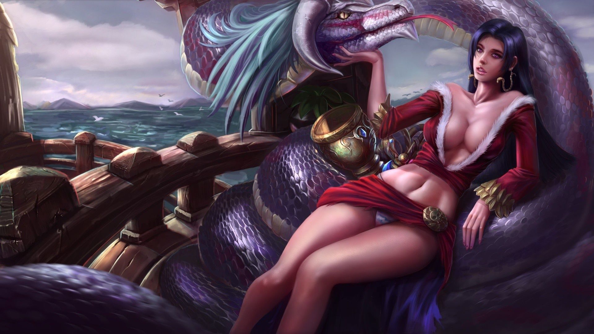 1920x1080 Download wallpaper Girl, Snake, Style, Girl, Snakes, Art, , Art, section other in resolution 1920x1080