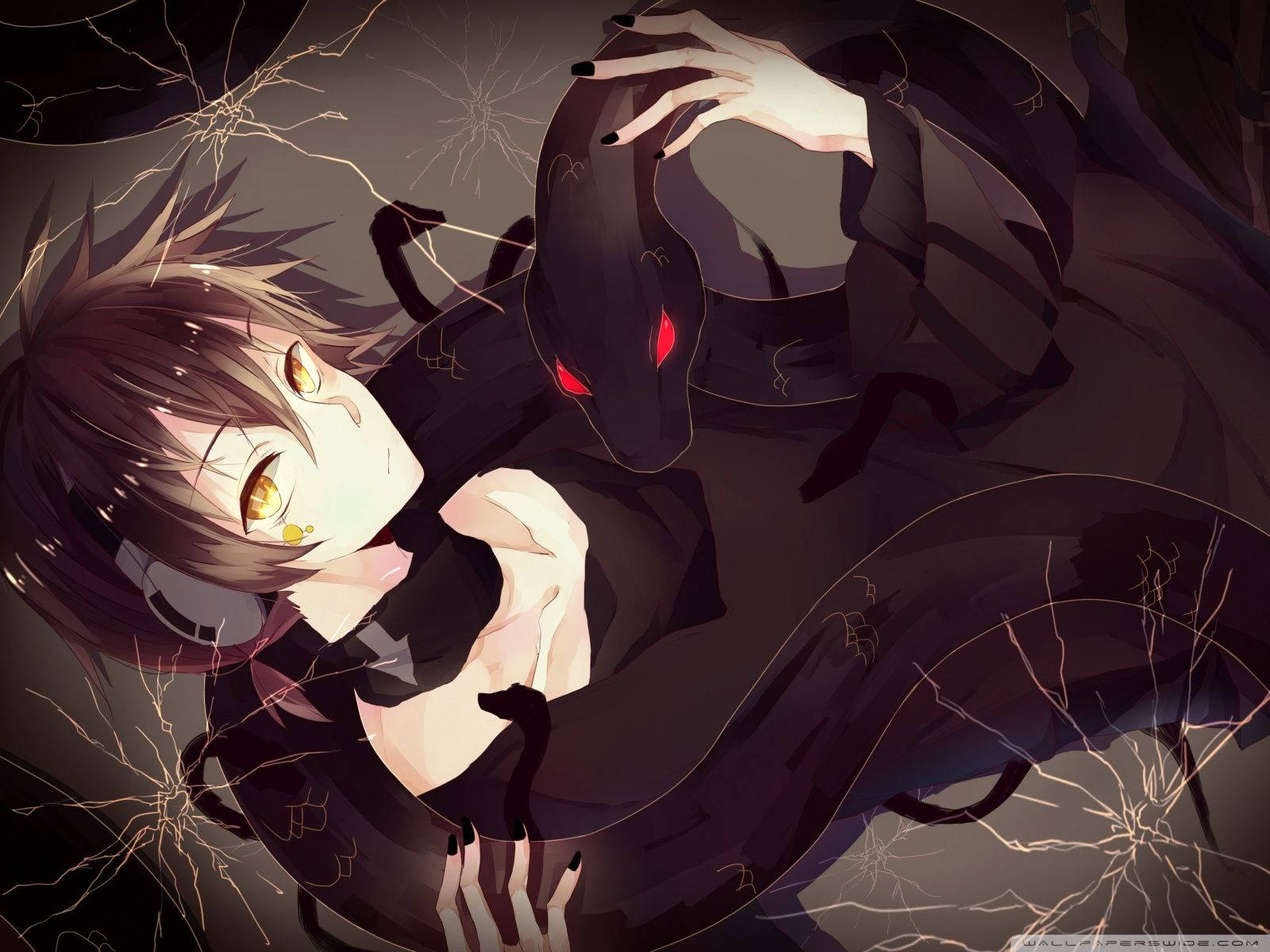 1600x1200 Download Cute Anime Boy And Black Snake Wallpaper