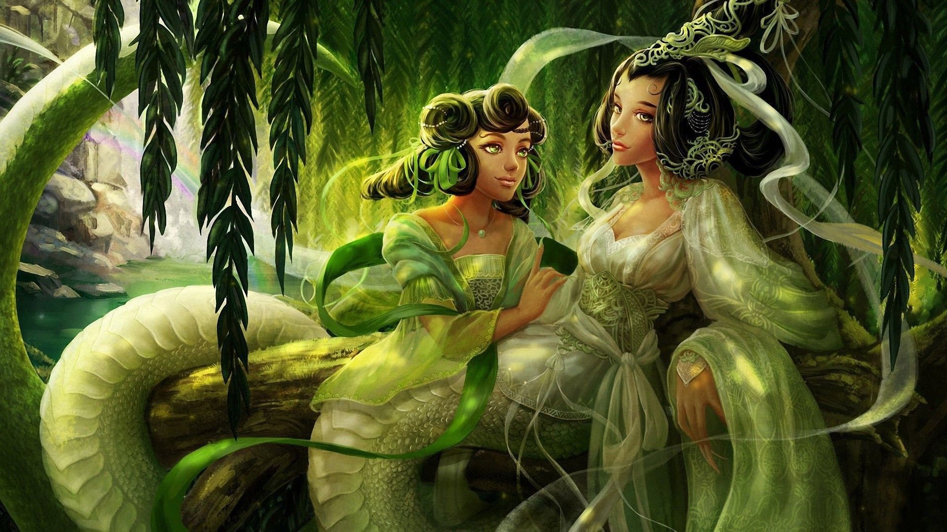 1920x1080 mythology, artwork, fantasy art, tentacles, Lamia, vines (1920x1080px) on