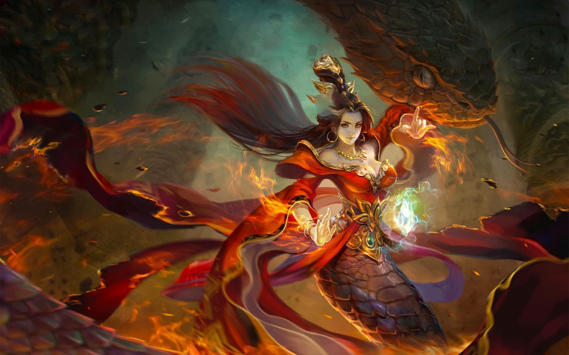 1920x1200 girl, art, fantasy, wallpaper, digital, woman, snake