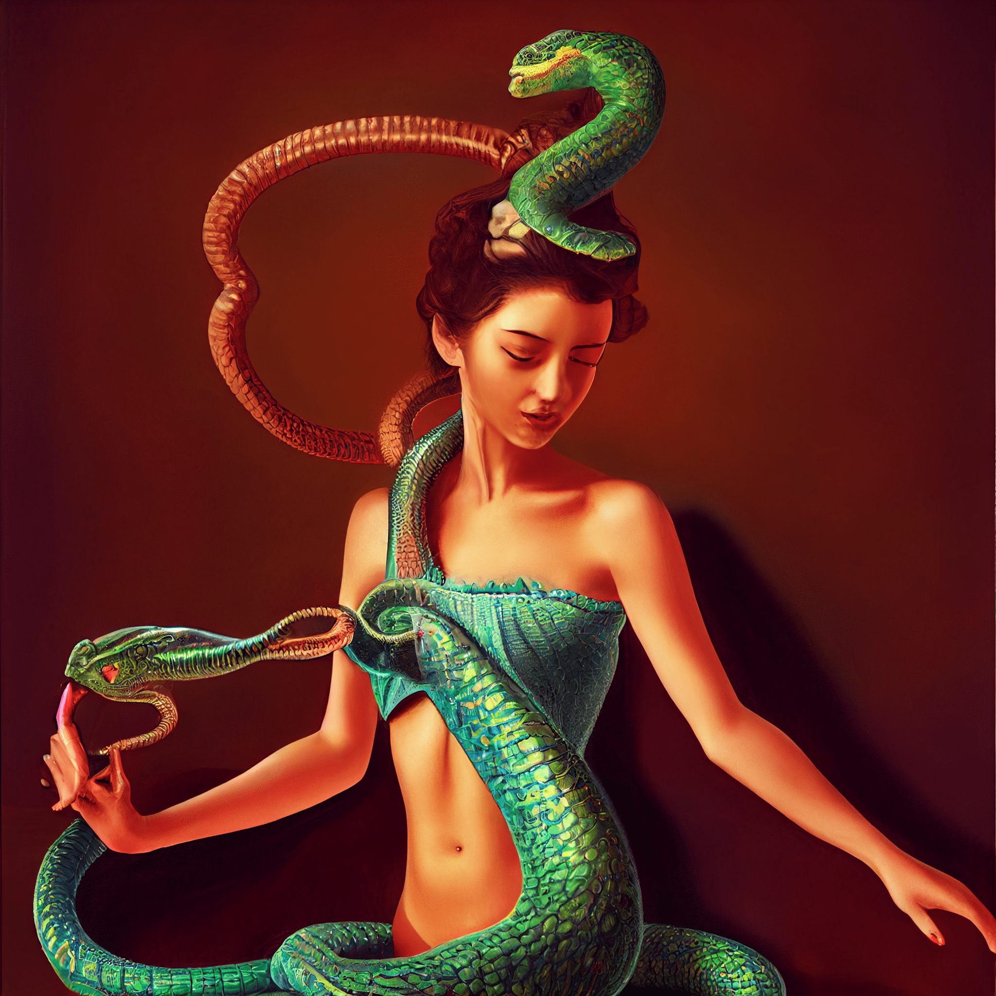 2048x2048 prompthunt: a beautiful princess with a serpent coiled around her legs