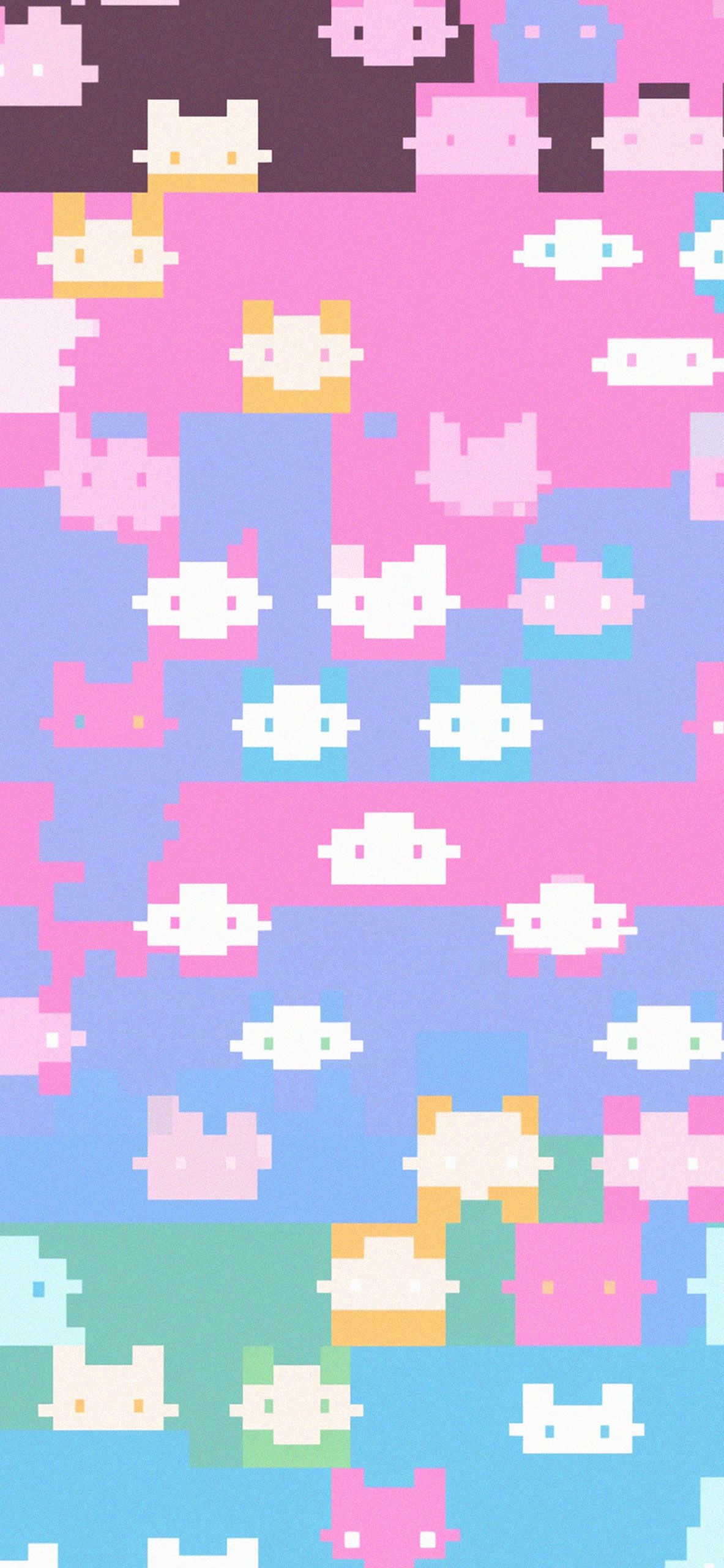 1183x2560 Hello Kitty Pixel Pattern Wallpaper Wallpaper Aesthetic