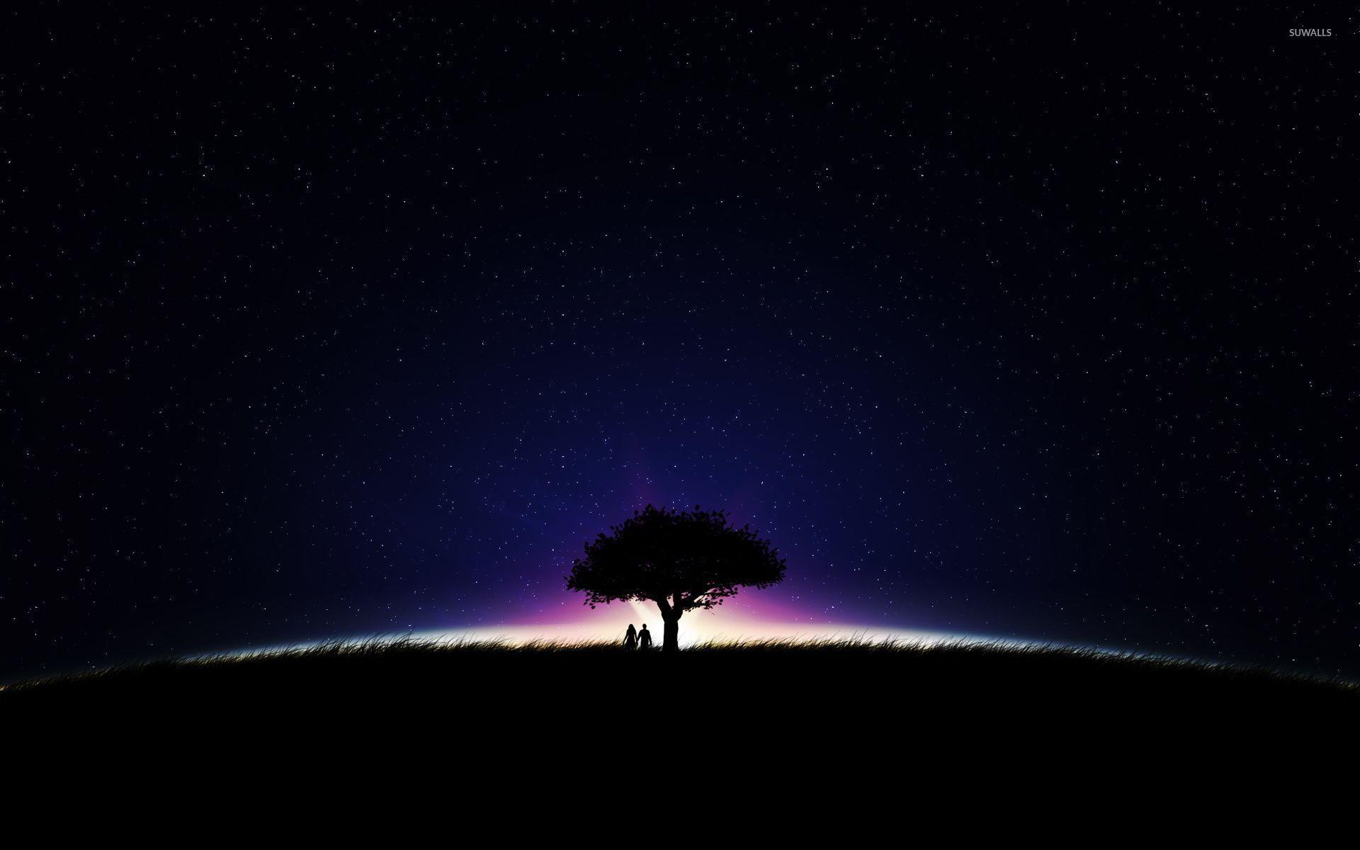 1920x1200 Couple under a tree on a glowing field wallpaper