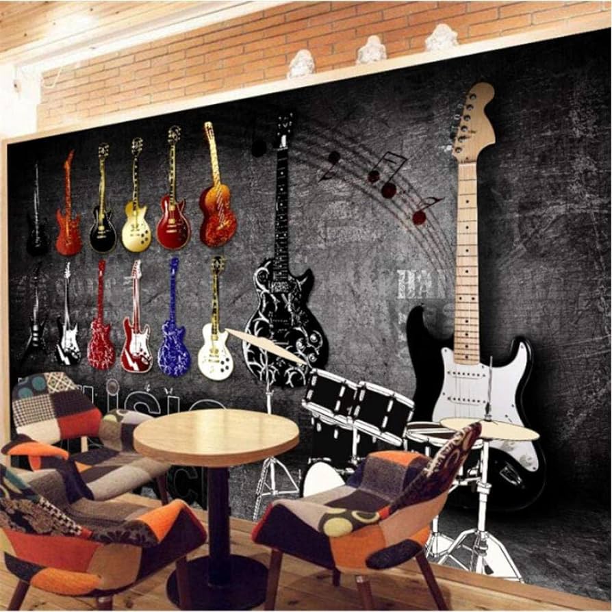 894x894 Clhhsy 3D Art Wallpaper Custom Large Mural Painter American Retro Vintage Rock Musical Instrument Brick Wall European Background Wallpaper 120X100Cm : Tools & Home Improvement