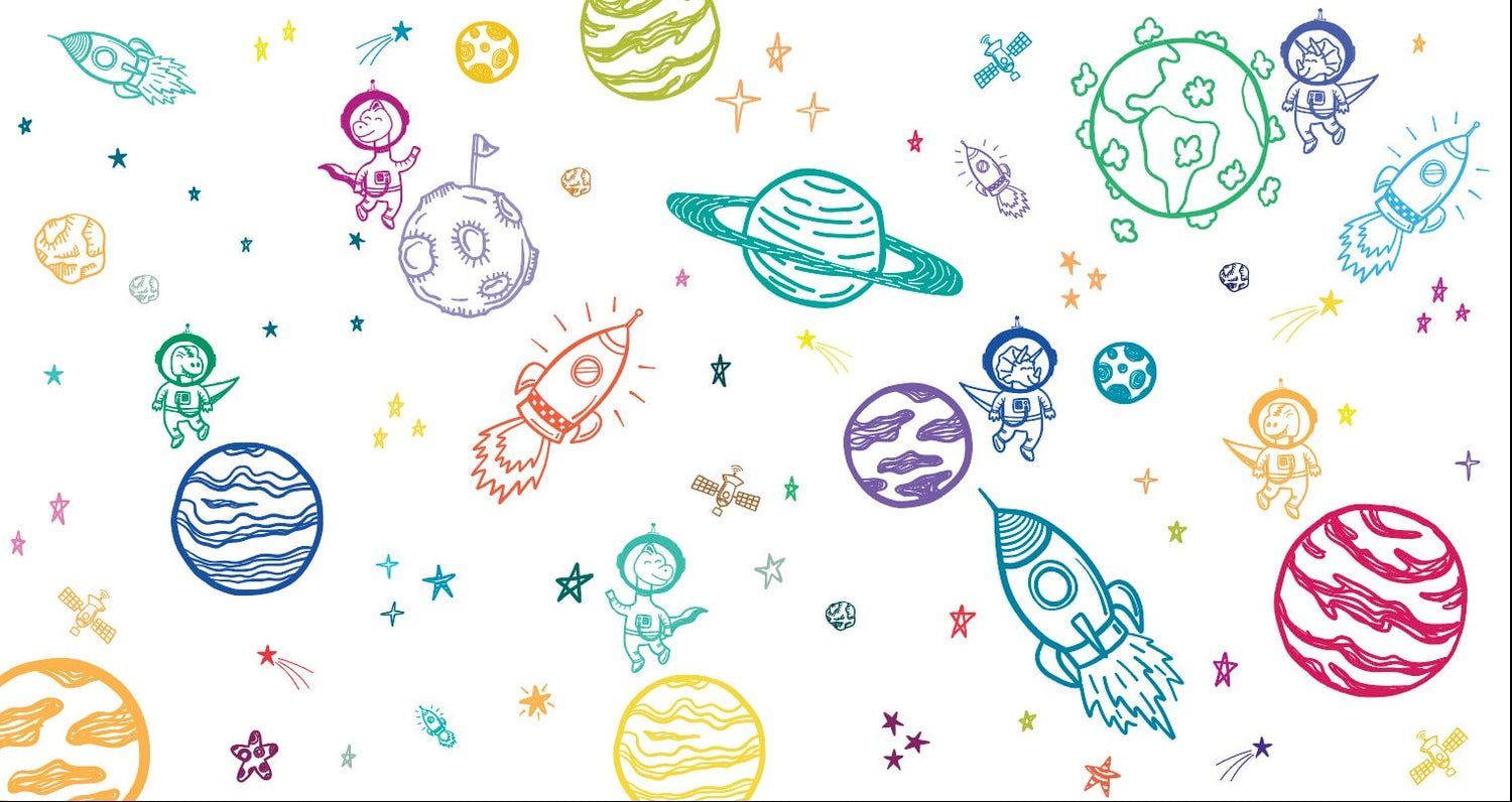 1500x796 Peel and Stick Wallpaper Nursery/ Dino Astronaut Rainbow Space Mural W