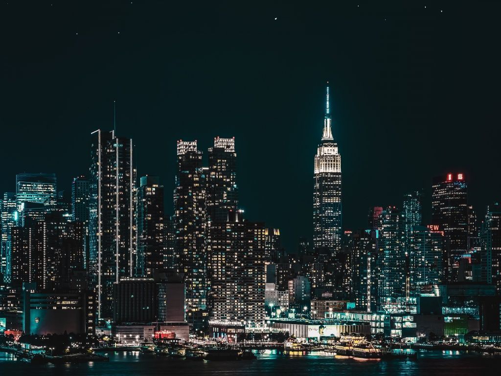 1024x768 New York City Wallpaper 4K, Starry sky, Cityscape, Night