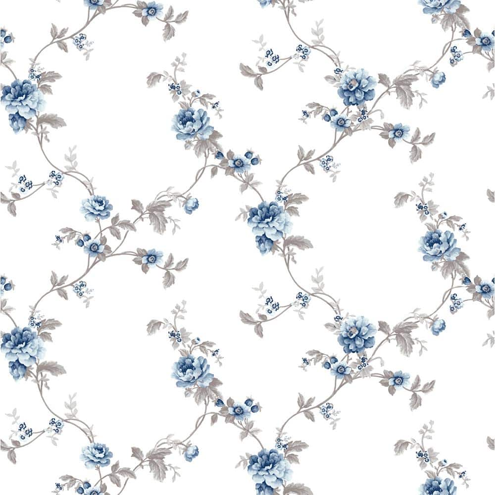 1000x1000 Flower Trail Motif Blue White Matte Finish EcoDeco Material Paper Non Pasted Wallpaper Roll 84035 Home Depot
