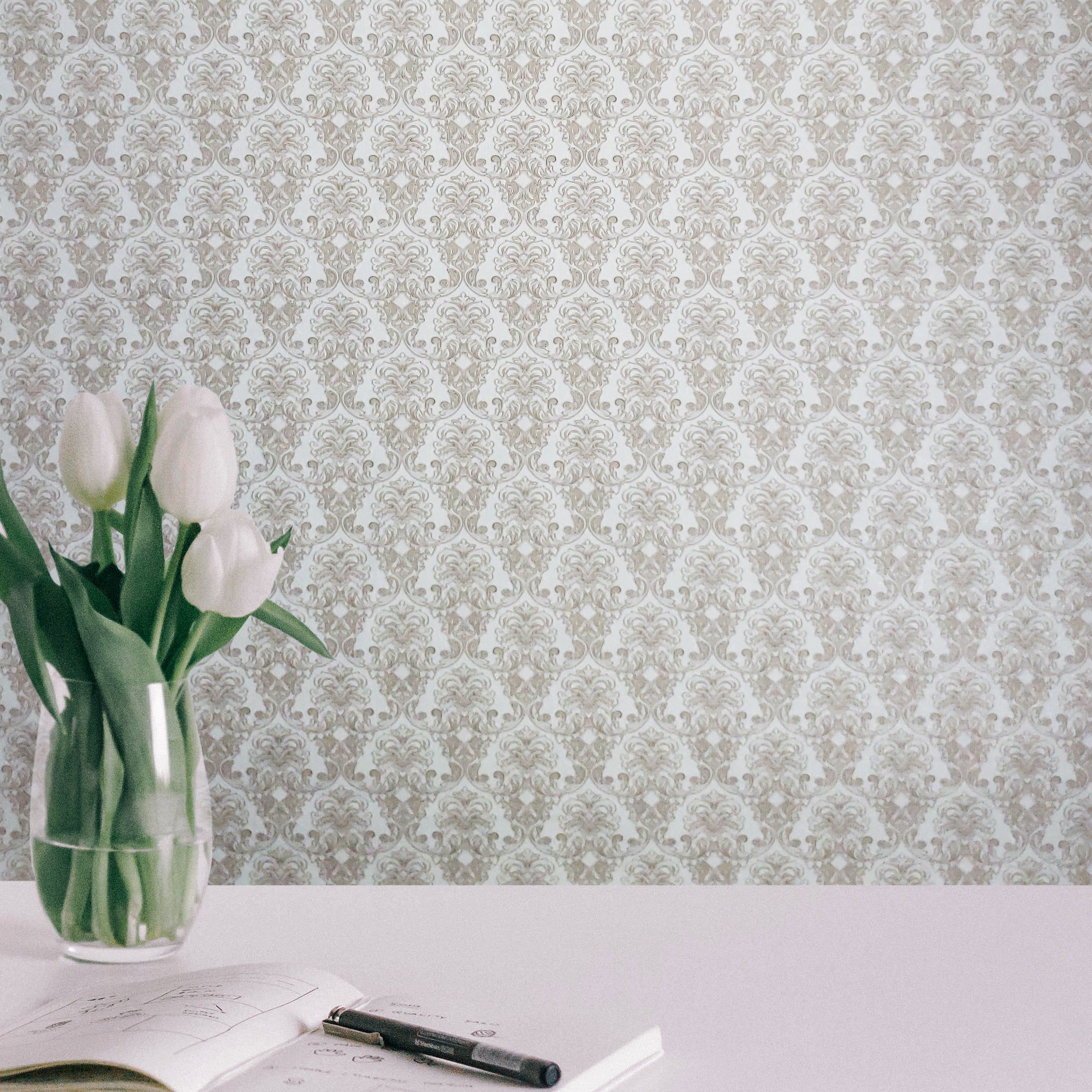2463x2463 V303 05 Cream Beige Small Print Damask Wallpaper