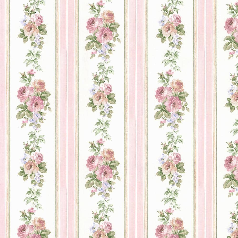 1000x1000 Norwall Small Rose Stripe Vinyl Roll Wallpaper (Covers 56 sq. ft.) CN24639 Home Depot