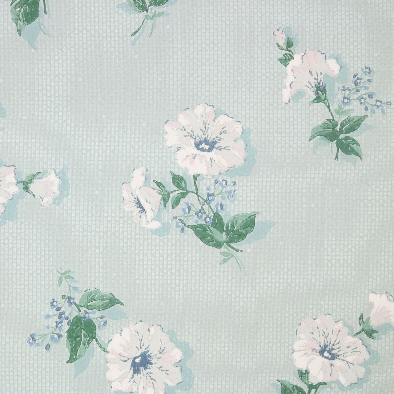 1280x1280 1940s Vintage Wallpaper White Flowers on Small Blue Check's Vintage Wallpaper