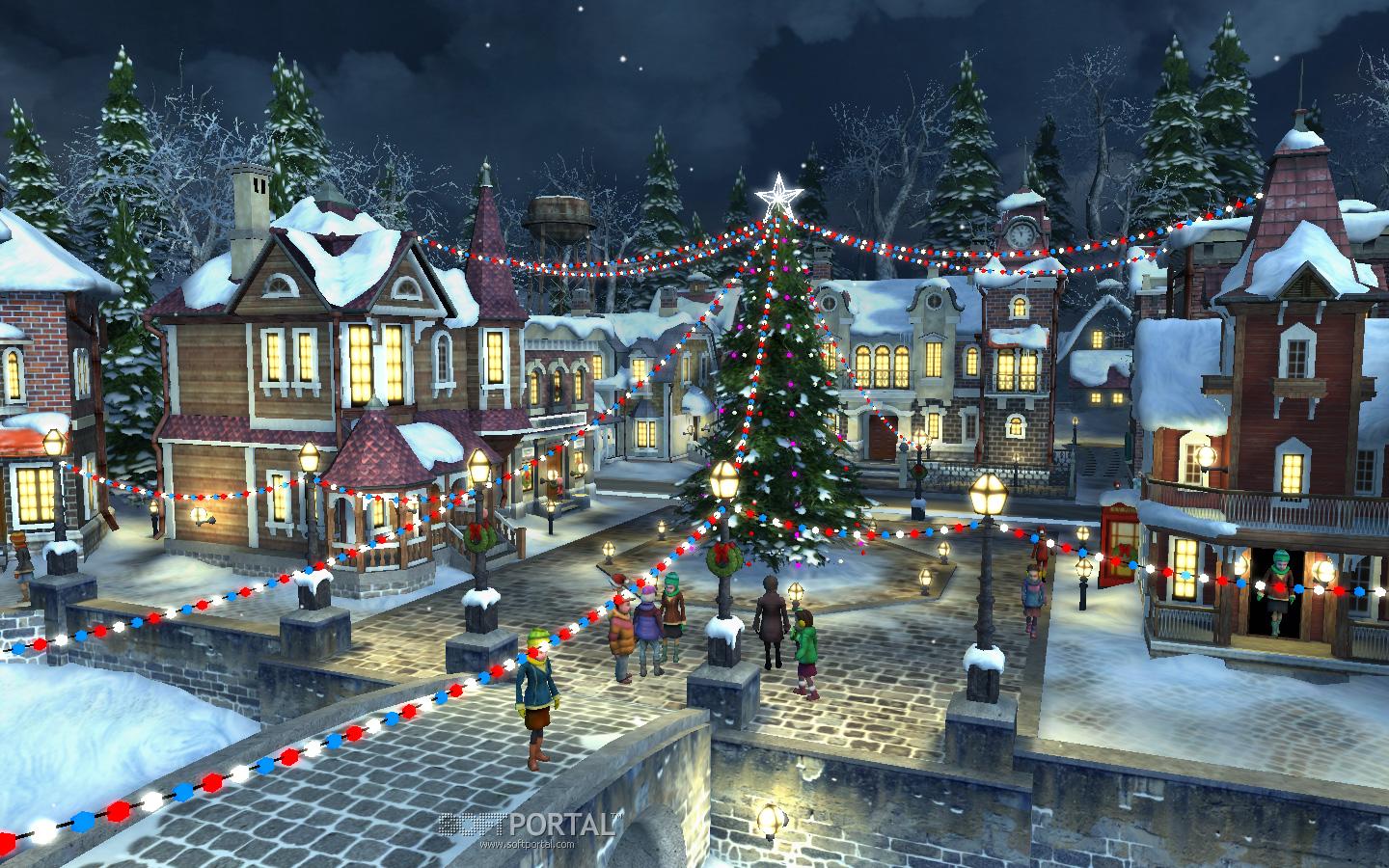 1440x900 Snow Village Christmas Wallpaper