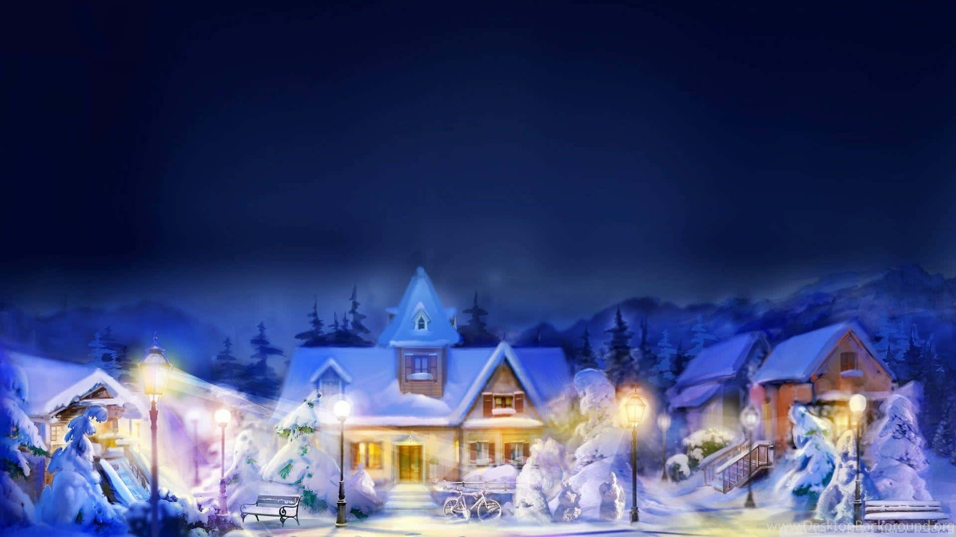 1920x1080 Download “A peaceful winter scene of a beautiful Christmas village.” Wallpaper