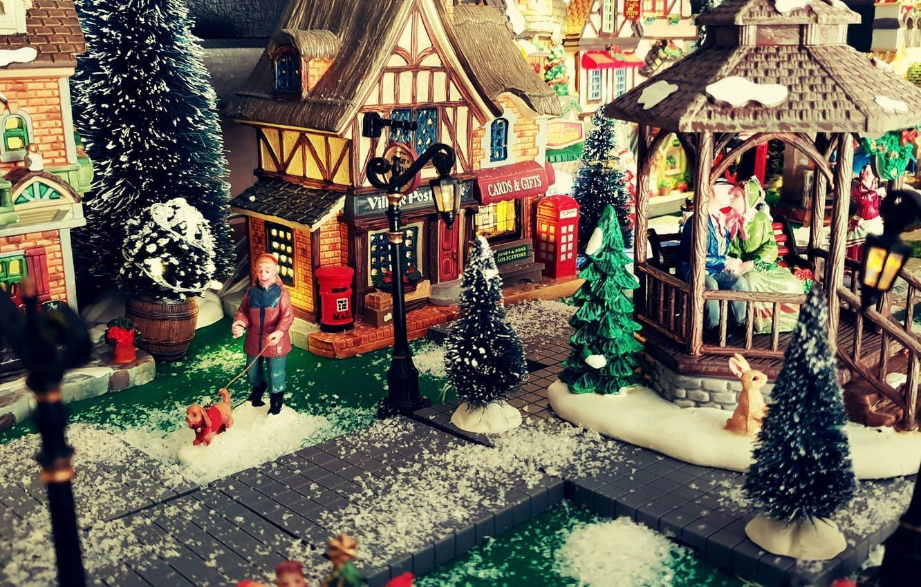 1332x850 Download Christmas Holiday Desktop Village Wallpaper