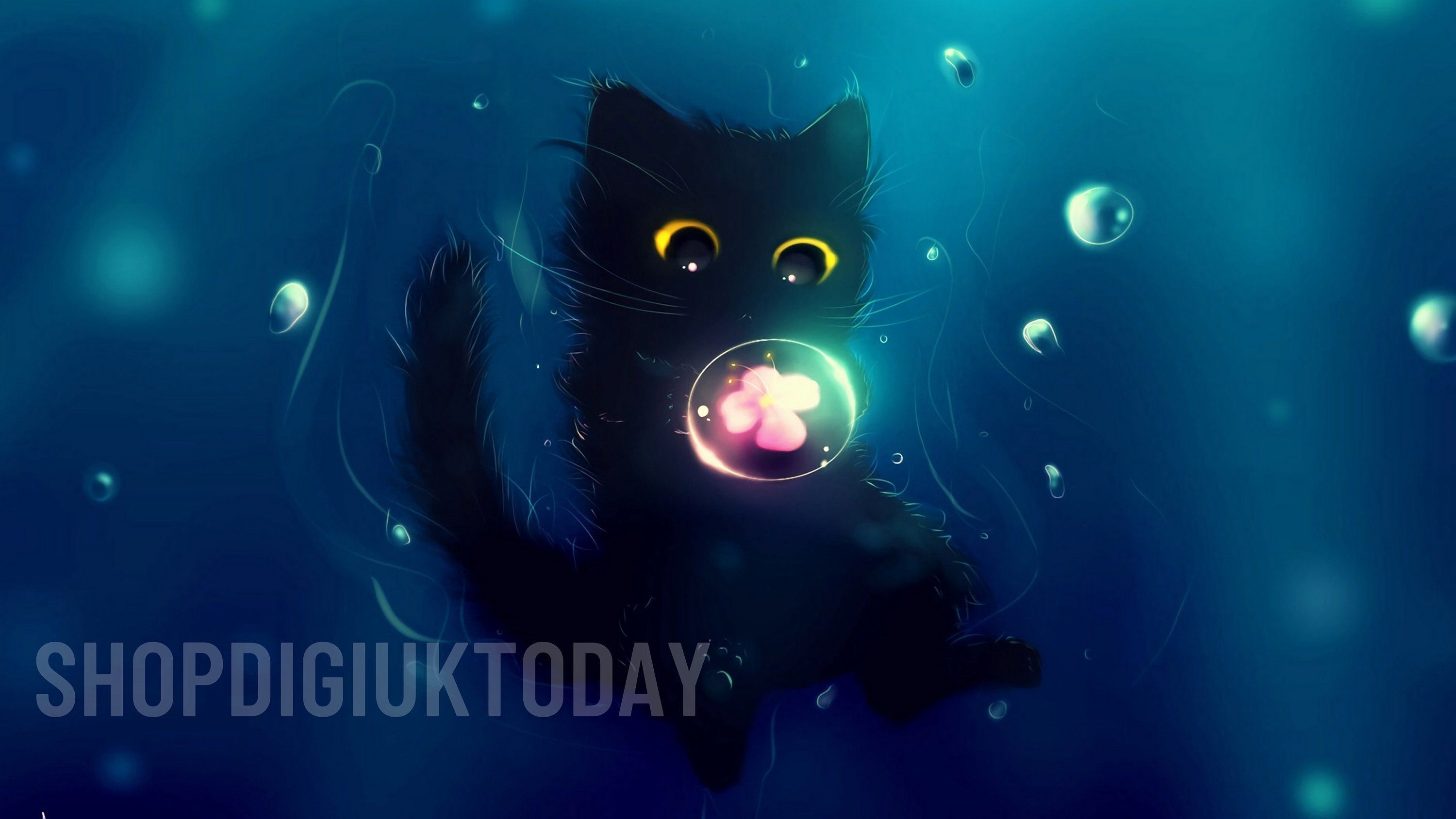 3000x1688 Cute Kitten Cat Wallpaper 4K Halloween Underwater Ocean Witch