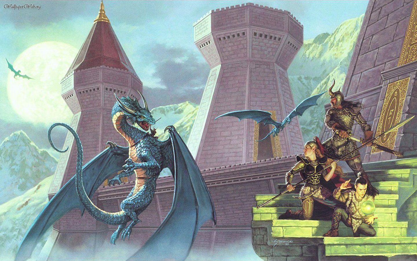 1440x900 Fantasy: Dragon Fight At Castle, picture nr. 27341