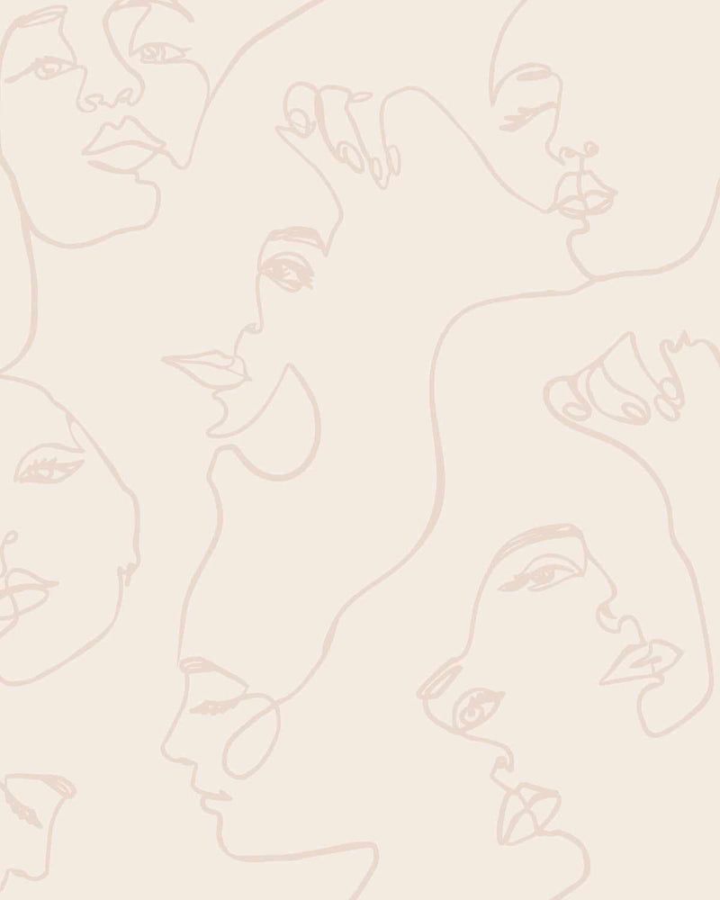 800x1000 Female Faces Line Art Beige Mural Removable Fabric Wallpaper Online