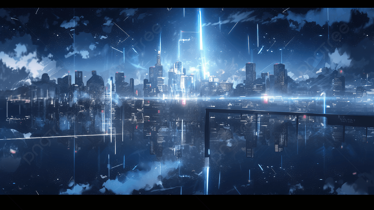 1200x673 Anime City Lights And City Skyline Image Background, 3D Dark Blue City With Light Reflection Background For Technology Concept 3D Illustration Rendering, HD Photography Photo Background Image And Wallpaper for Free Download