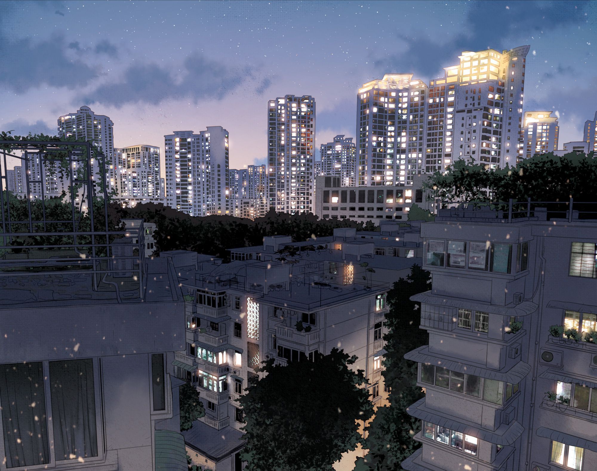 2000x1577 Anime City HD Wallpaper by 芹菜