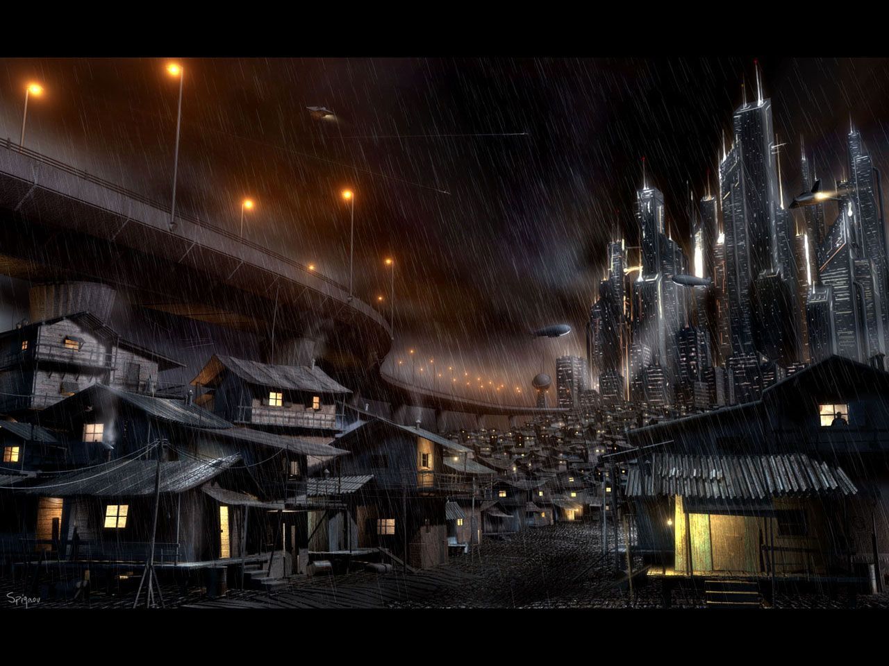 1280x960 building city dark landscape night original rain scenic water. konachan.net.com Anime Wallpaper