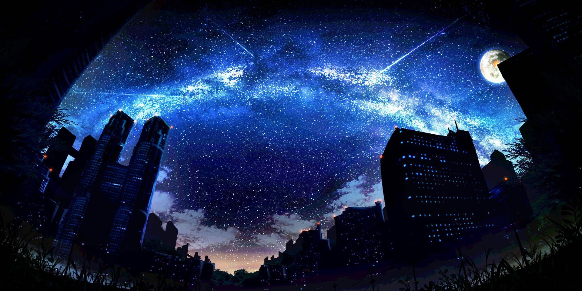 1920x960 Download Explore Anime City's Cosmic Vibes Wallpaper