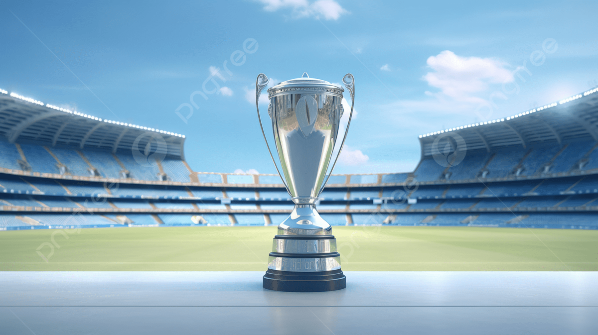 1200x673 Silver Trophy Cup And Participating Teams A Vs B At Cricket Stadium In 3D Rendering On Blue Background, Cricket Team, Cricket League, Cricket Match Background Image And Wallpaper for Free Download