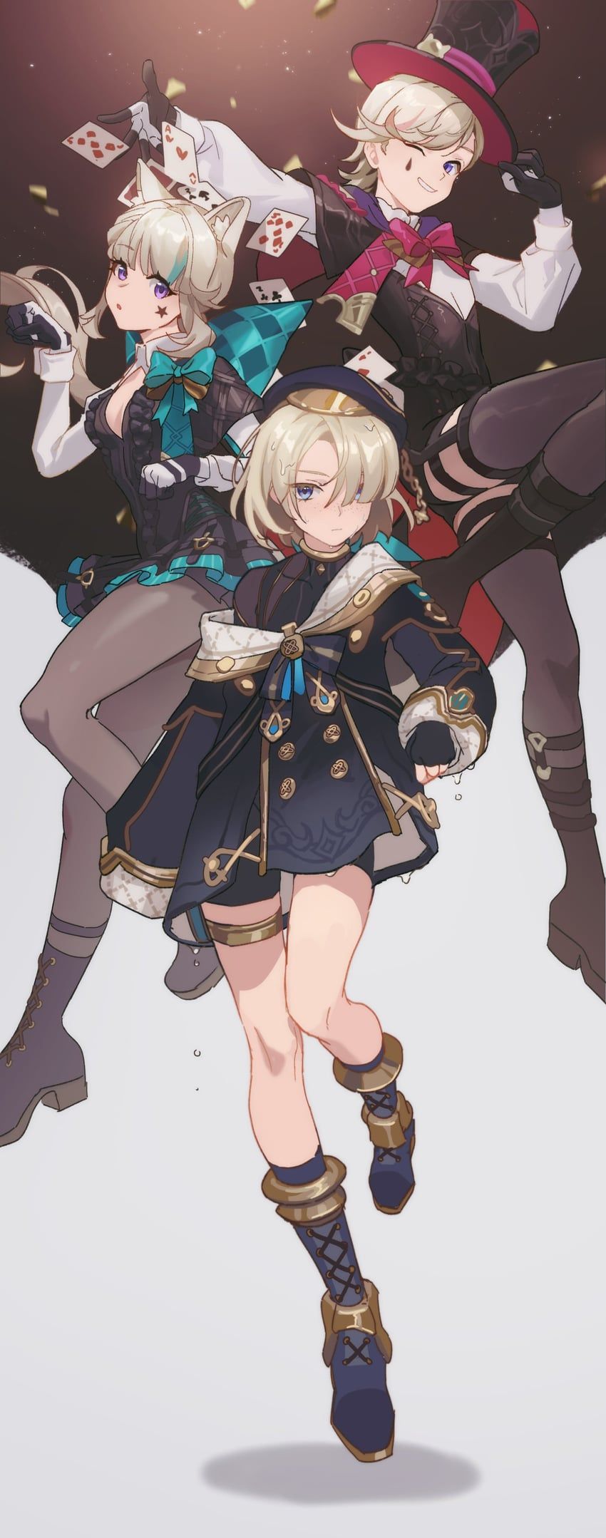 850x2158 lynette, lyney, and freminet (genshin impact) drawn