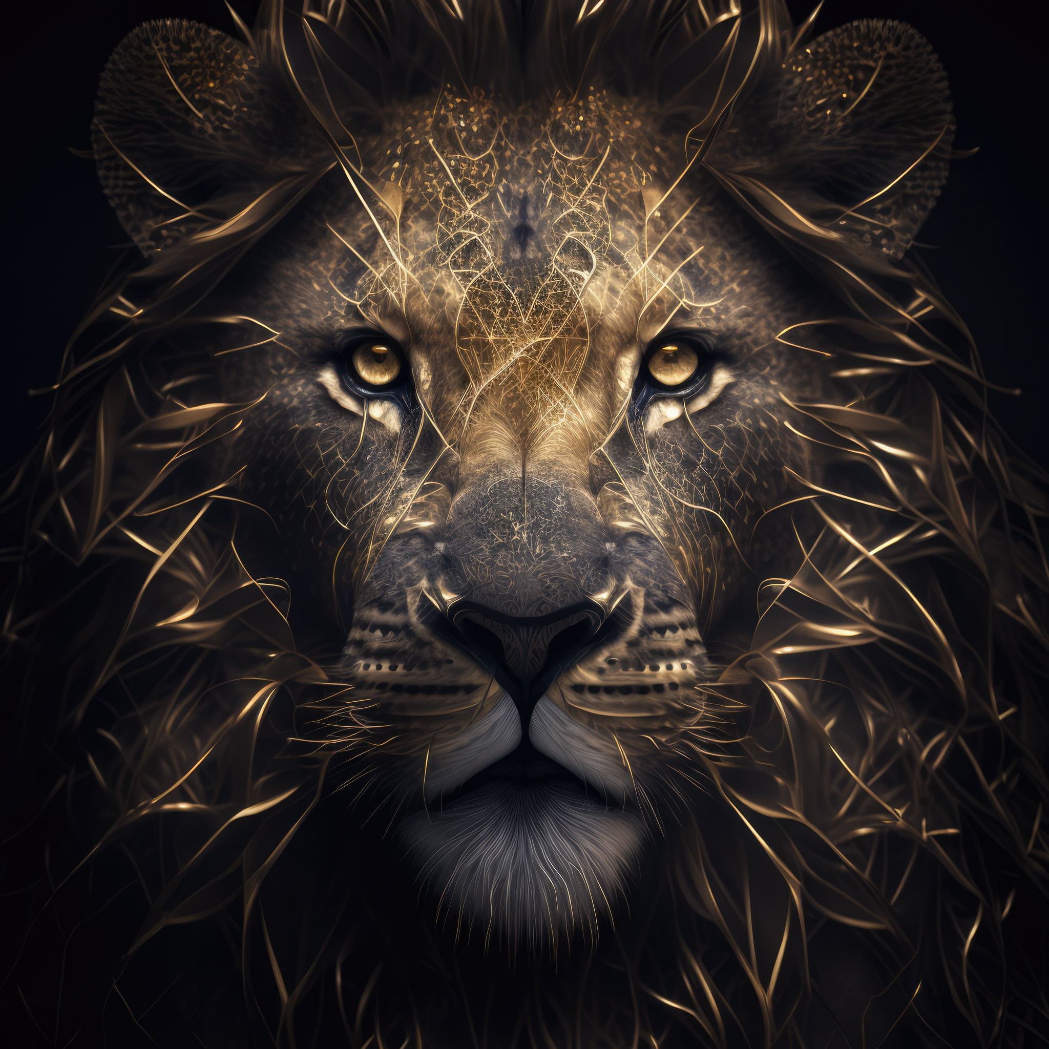 2048x2048 Golden Lion Portrait Download Instant Downloadable Wallpaper