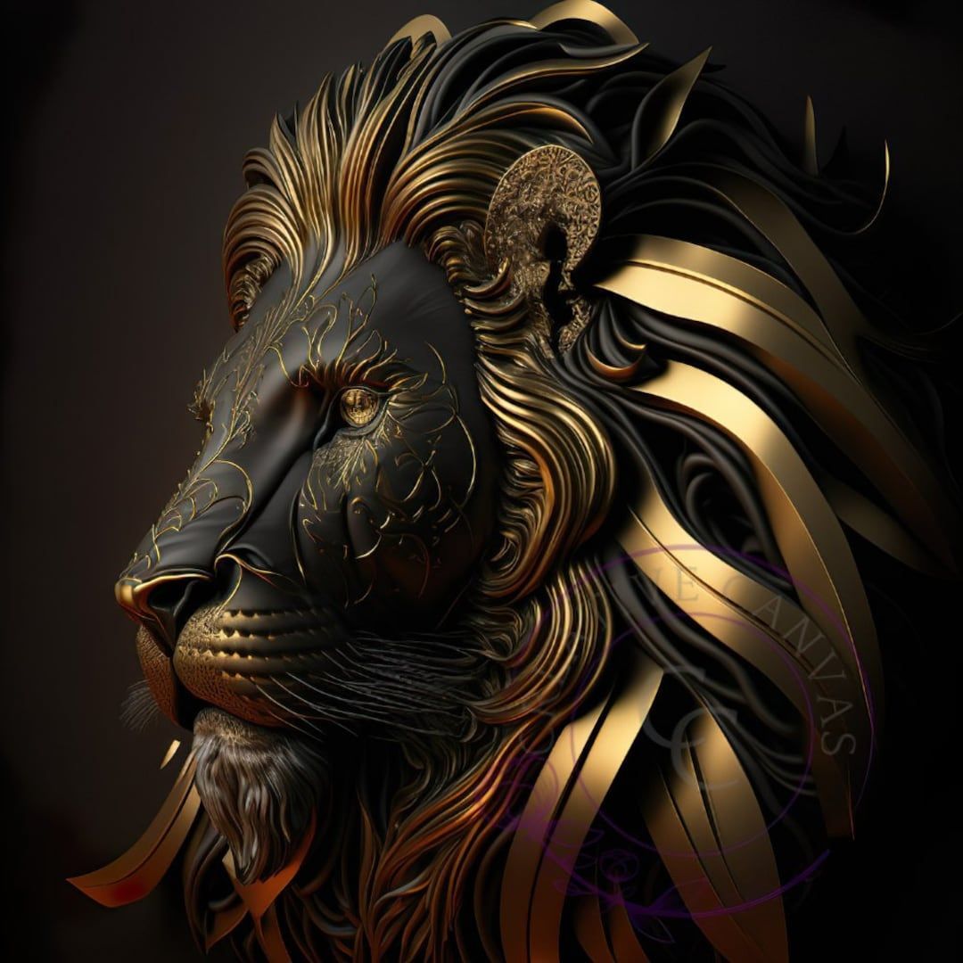 1080x1080 Gold Lion Abstract Art Digital Print