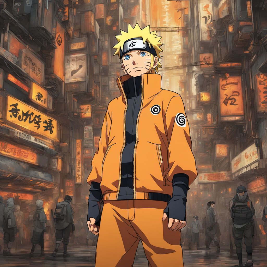1024x1024 Naruto should be in his signature orange jumpsuit and headband with the Hidden Leaf Village symbol. He should be positioned in a dynamic pose