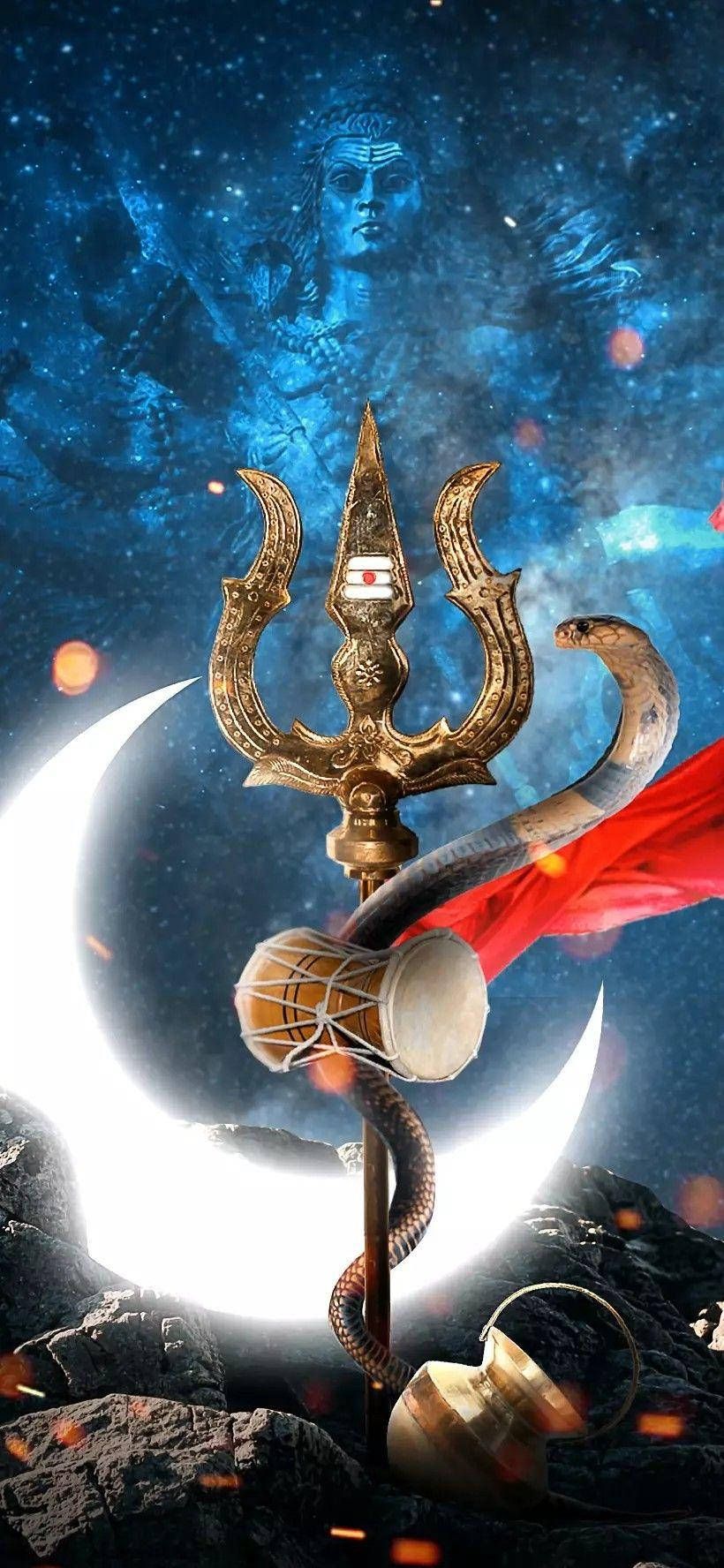 820x1776 Download Mahadev Trishul And Moon Wallpaper