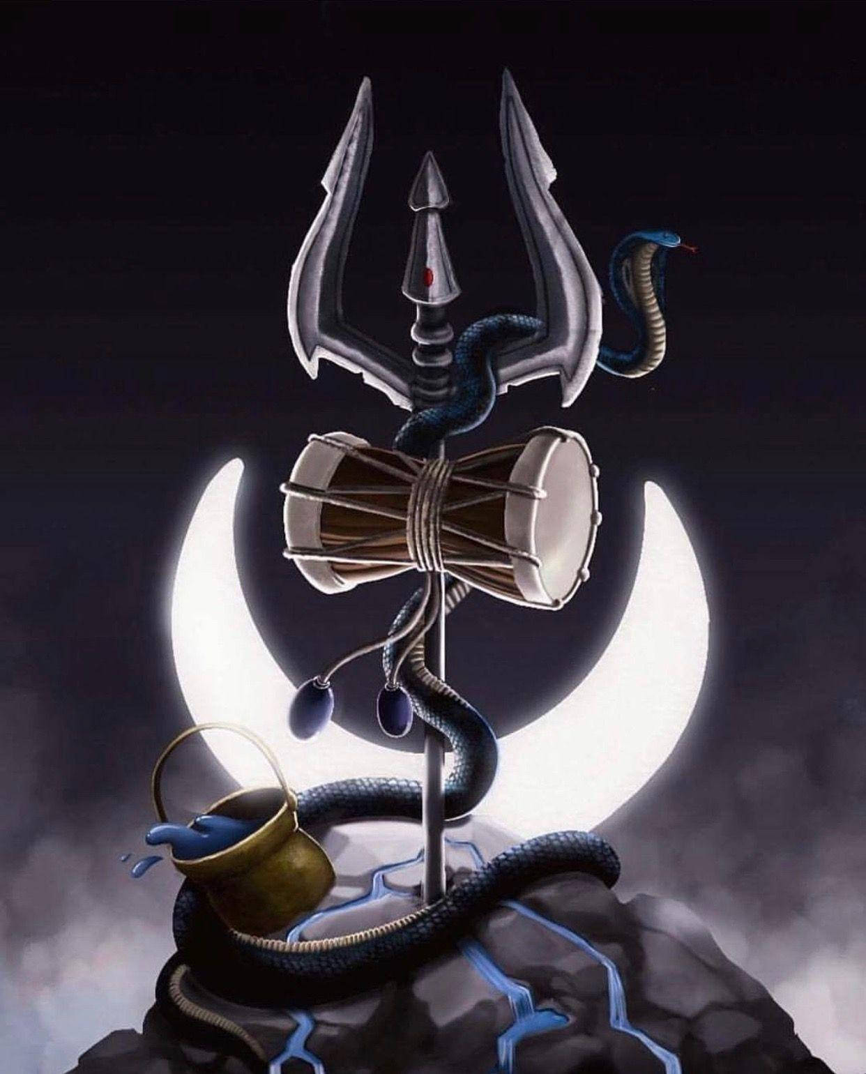 1242x1540 Download Digital Painting Trishul Adornments Wallpaper