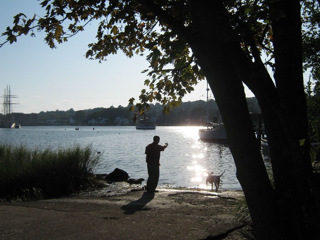 1024x768 Sunset in Mystic. Playing fetch in the Mystic River. The Sa