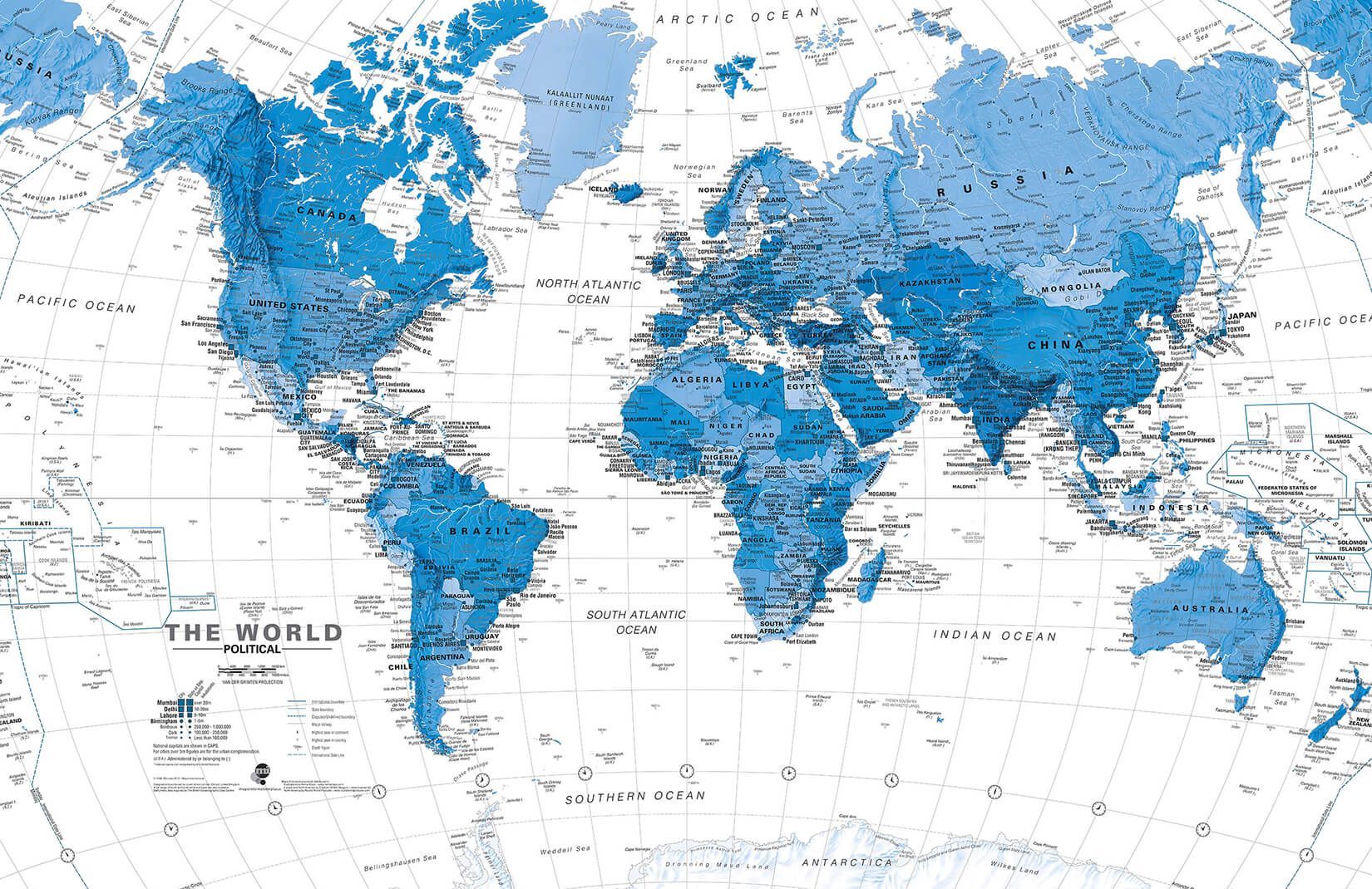1650x1070 Blue & White World Travel Map Wallpaper Mural