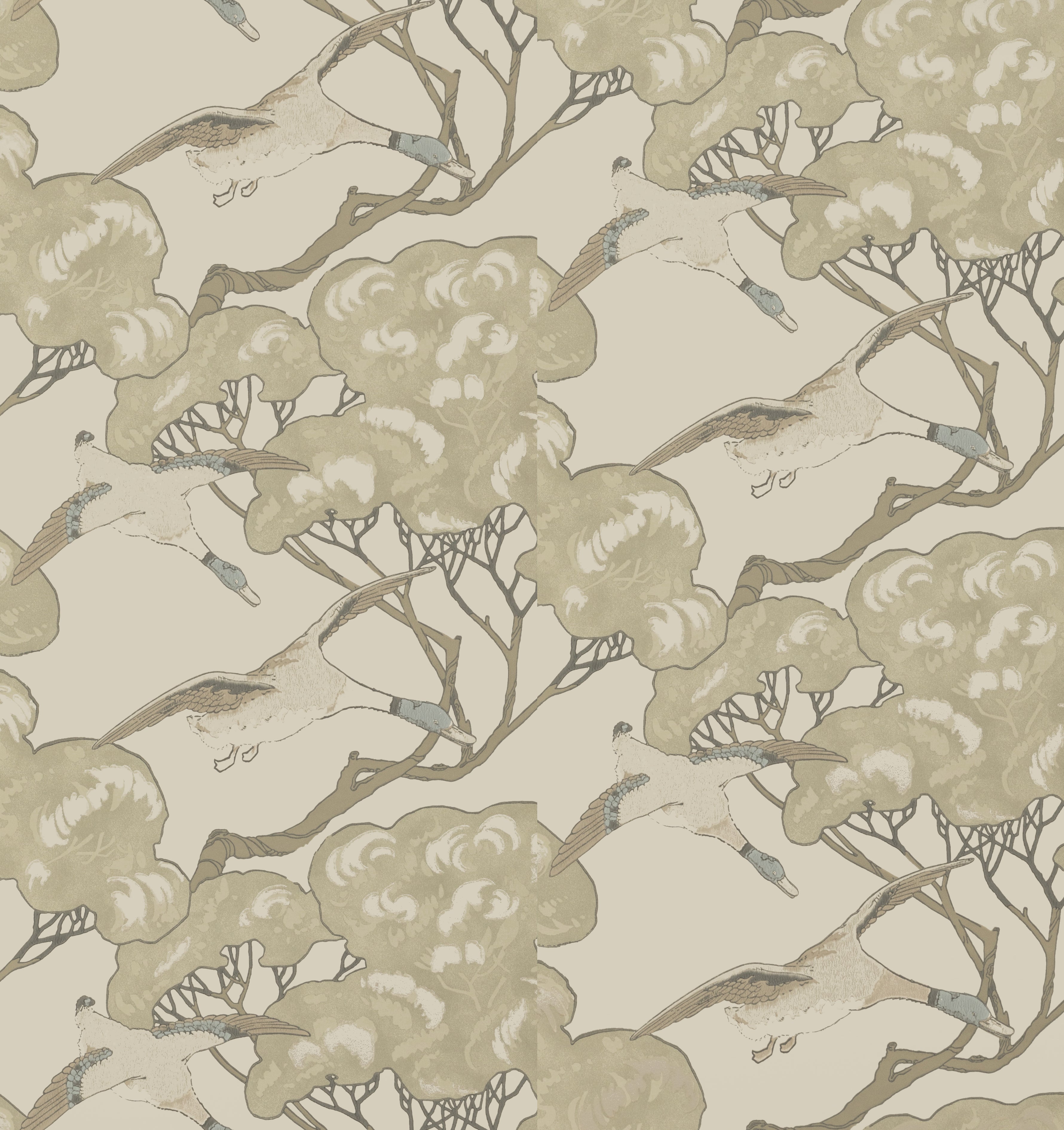 3561x3781 Mulberry Flying Ducks Silver Taupe Wallpaper