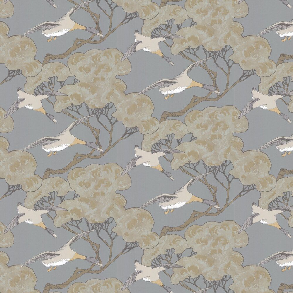 1000x1000 Flying Ducks by Mulberry Home Blue : Wallpaper Direct