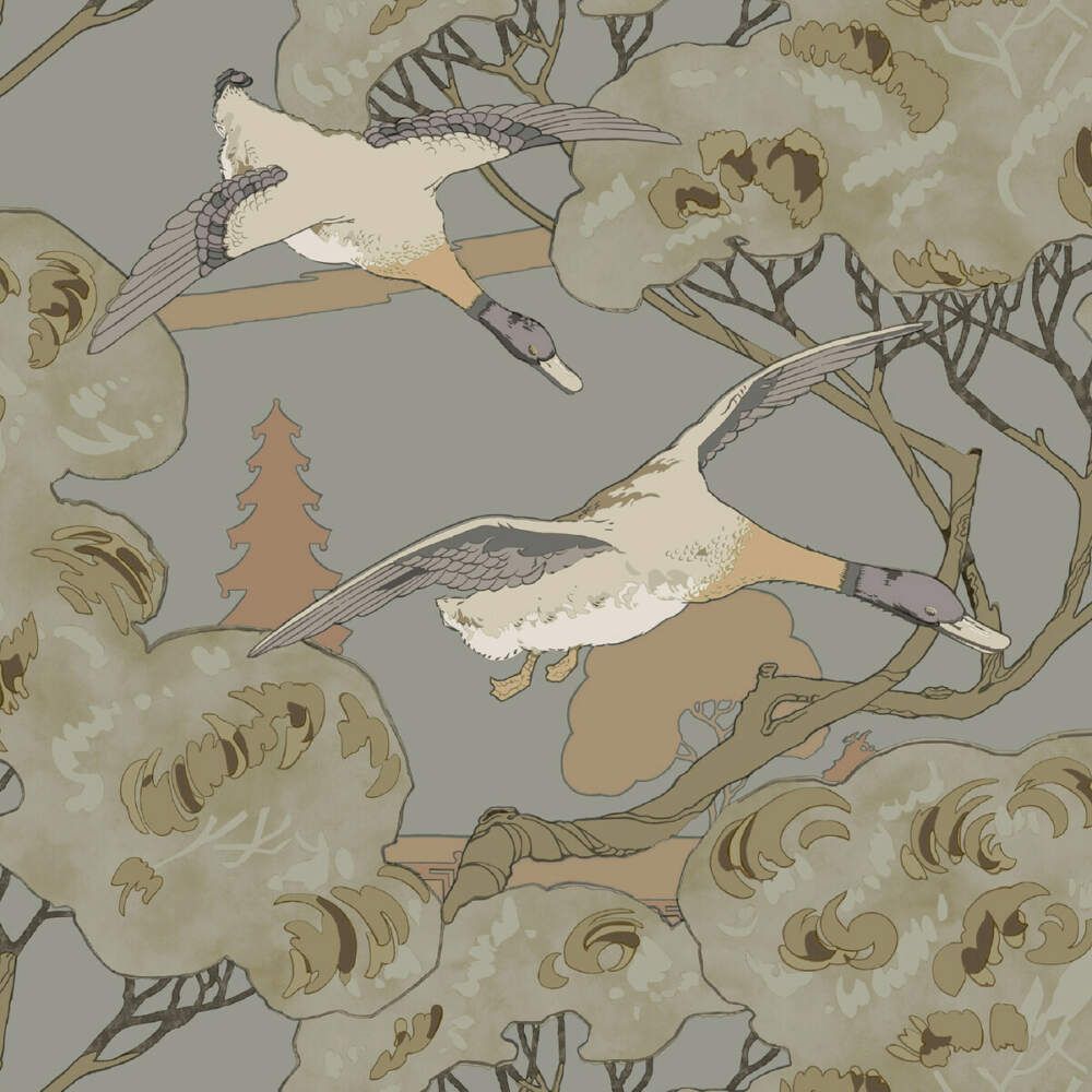 1000x1000 Buy Mulberry Grand Flying Ducks Grey / Blue 102 116 Icon Wallpaper Collection Wall Covering