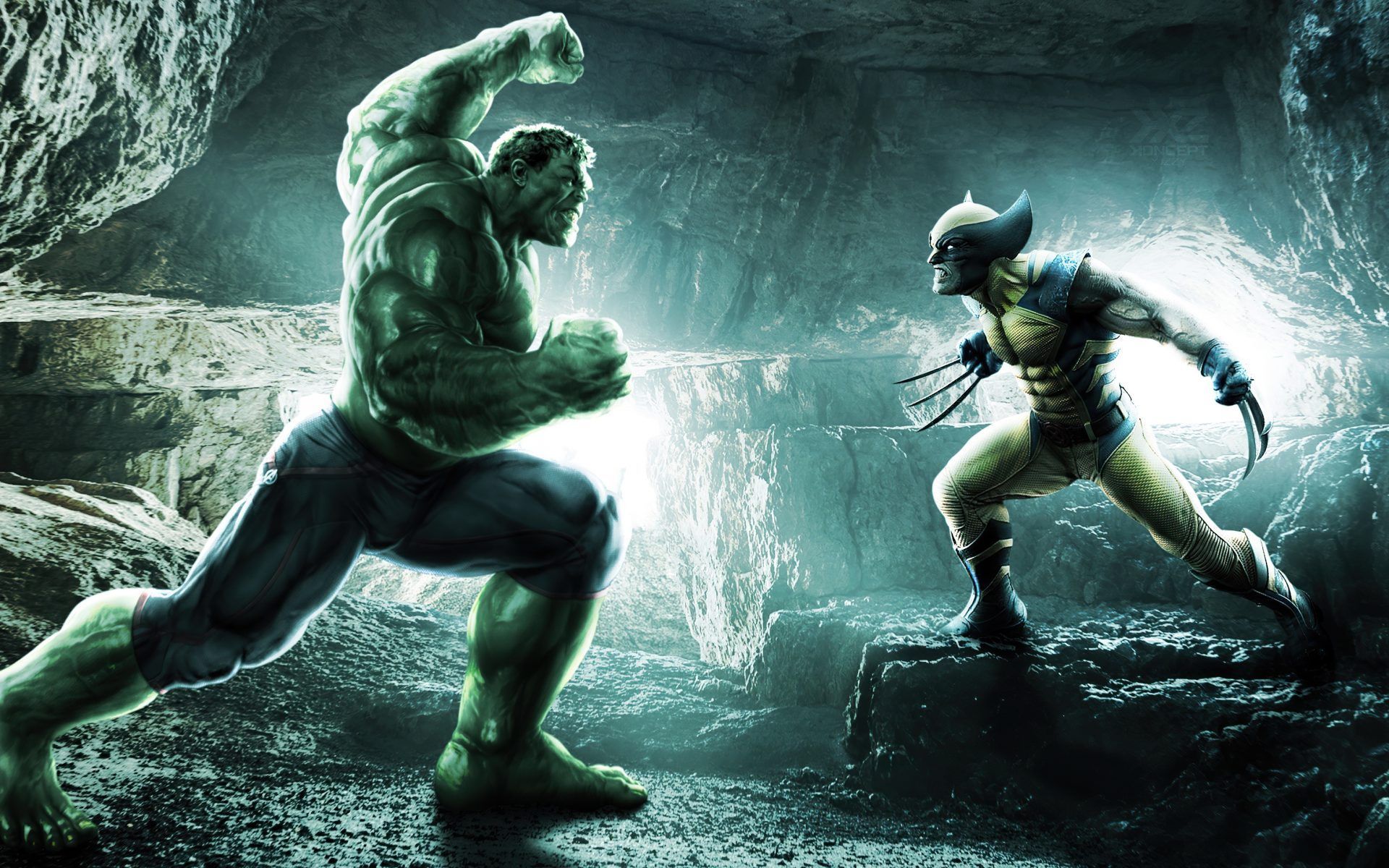 1920x1200 The Hulk vs the Wolverine Cartoon Art 4K Wallpaper