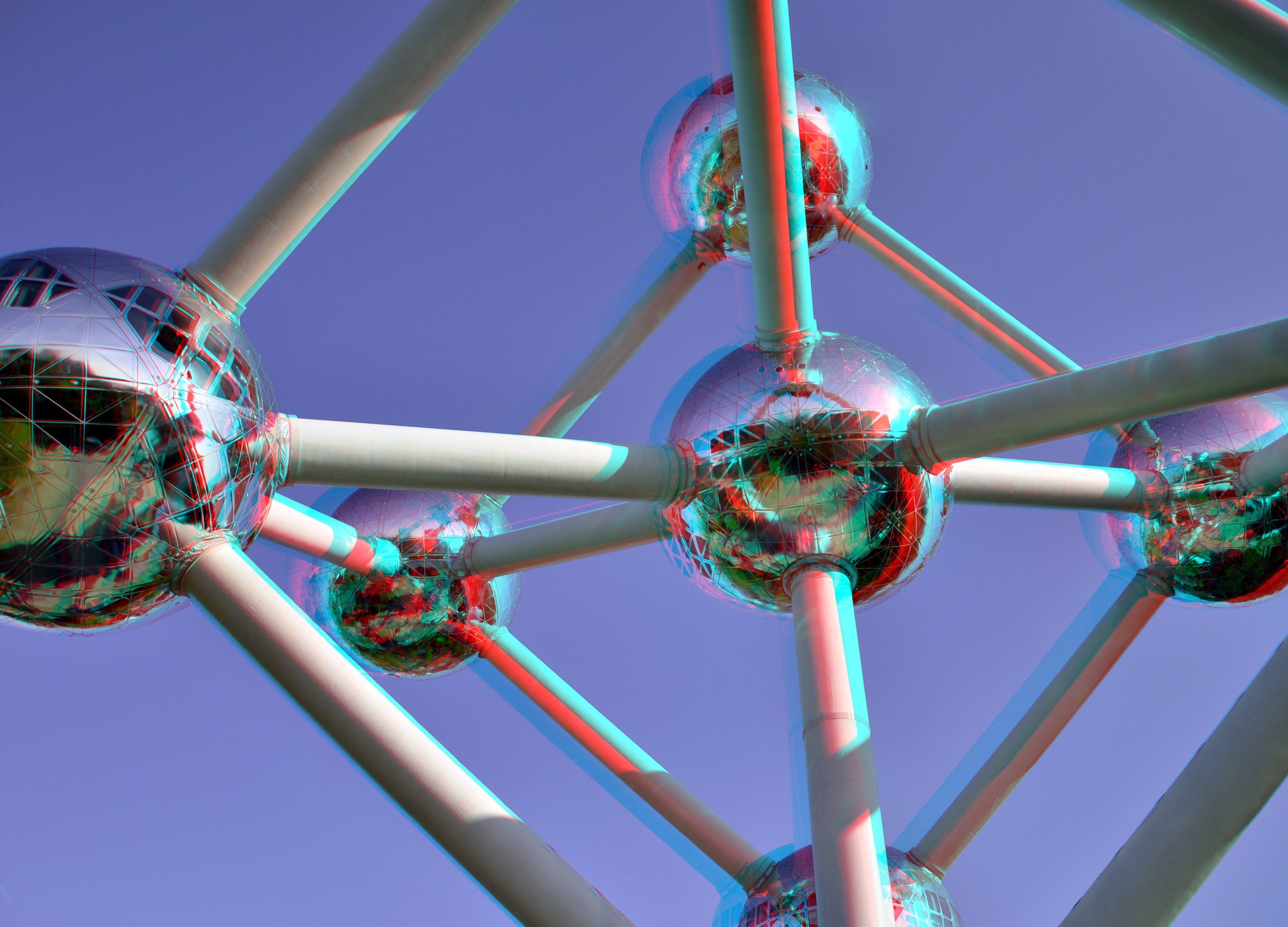 4096x2949 Atomium Brussels 3D. Brussel, Cyan, Stereo
